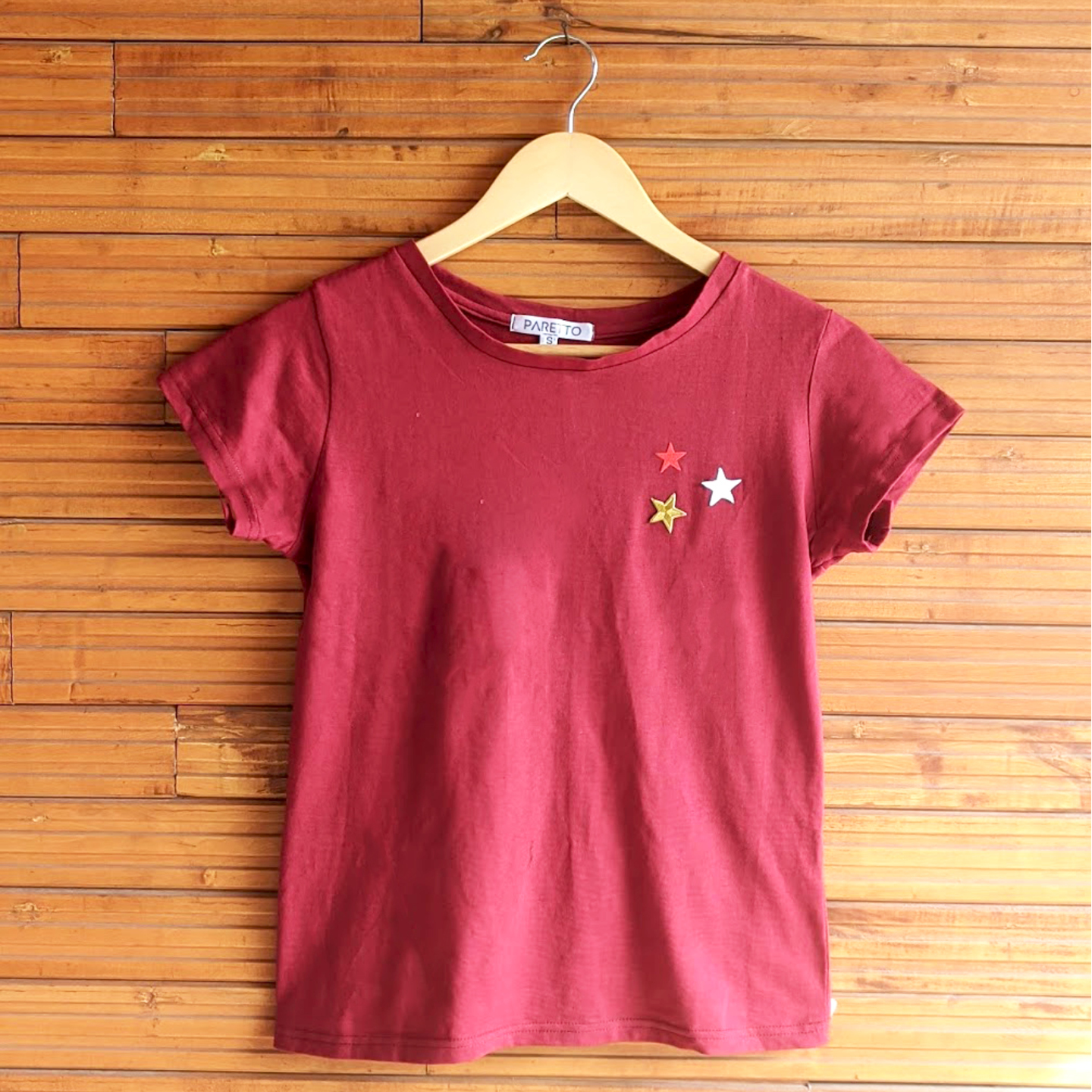 Maroon Stars Patch T-Shirt for Women