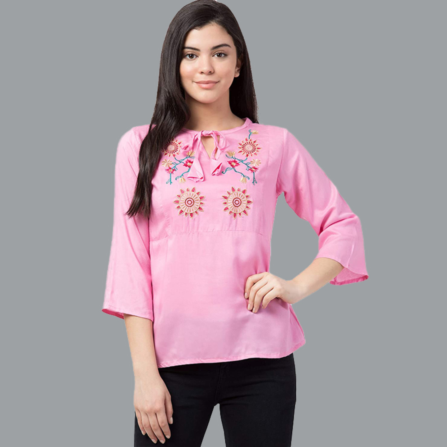 Paretto Floral Detail Embroidered Pink Top  Limited Edition