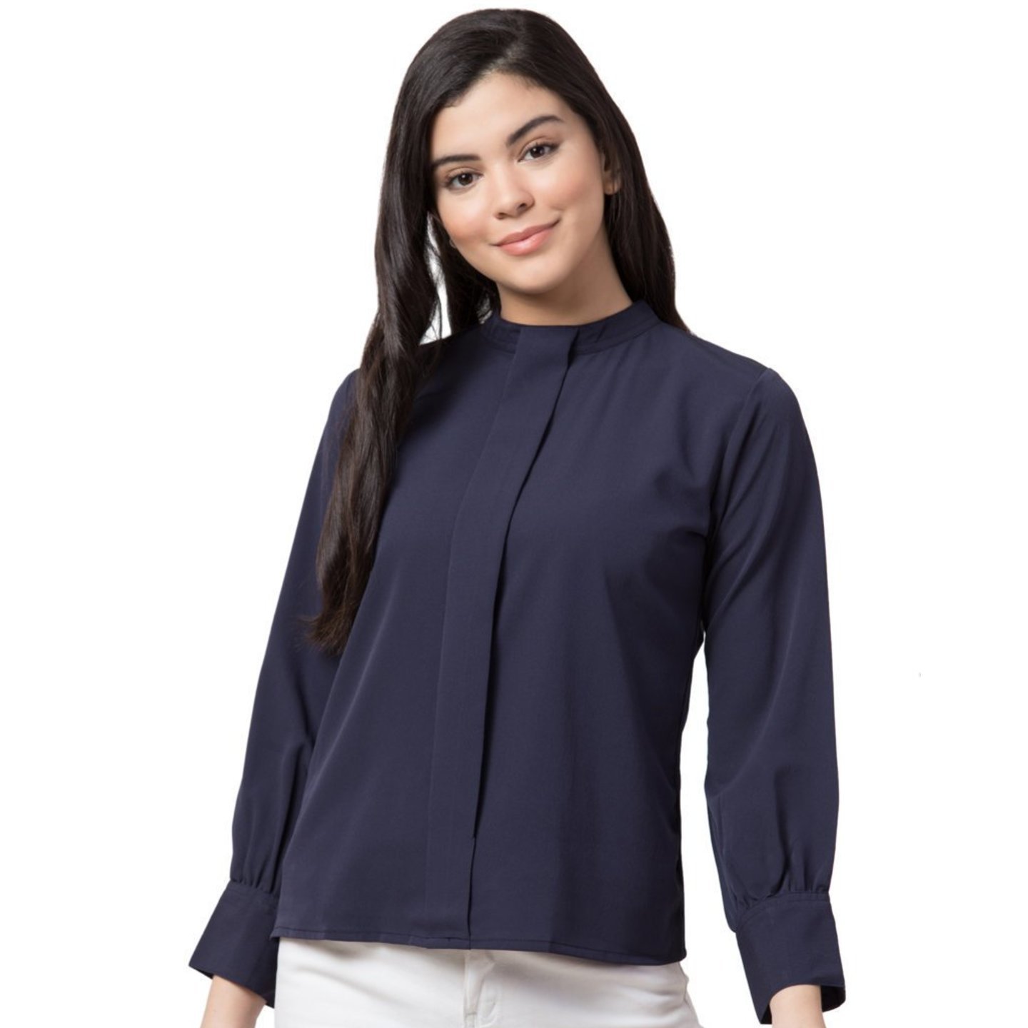 Paretto Navy Blue Full Sleeves Top for Women