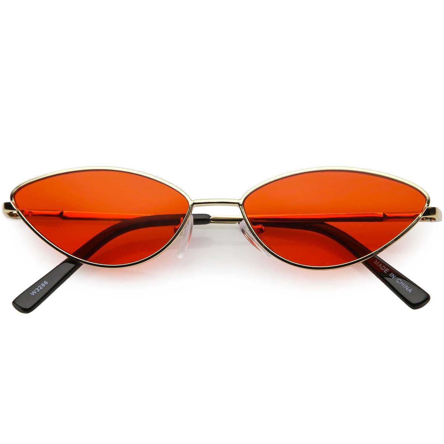 RETRO SMALL METAL CAT EYE SUNGLASSES FOR WOMEN RED COLOR TINTED LENS