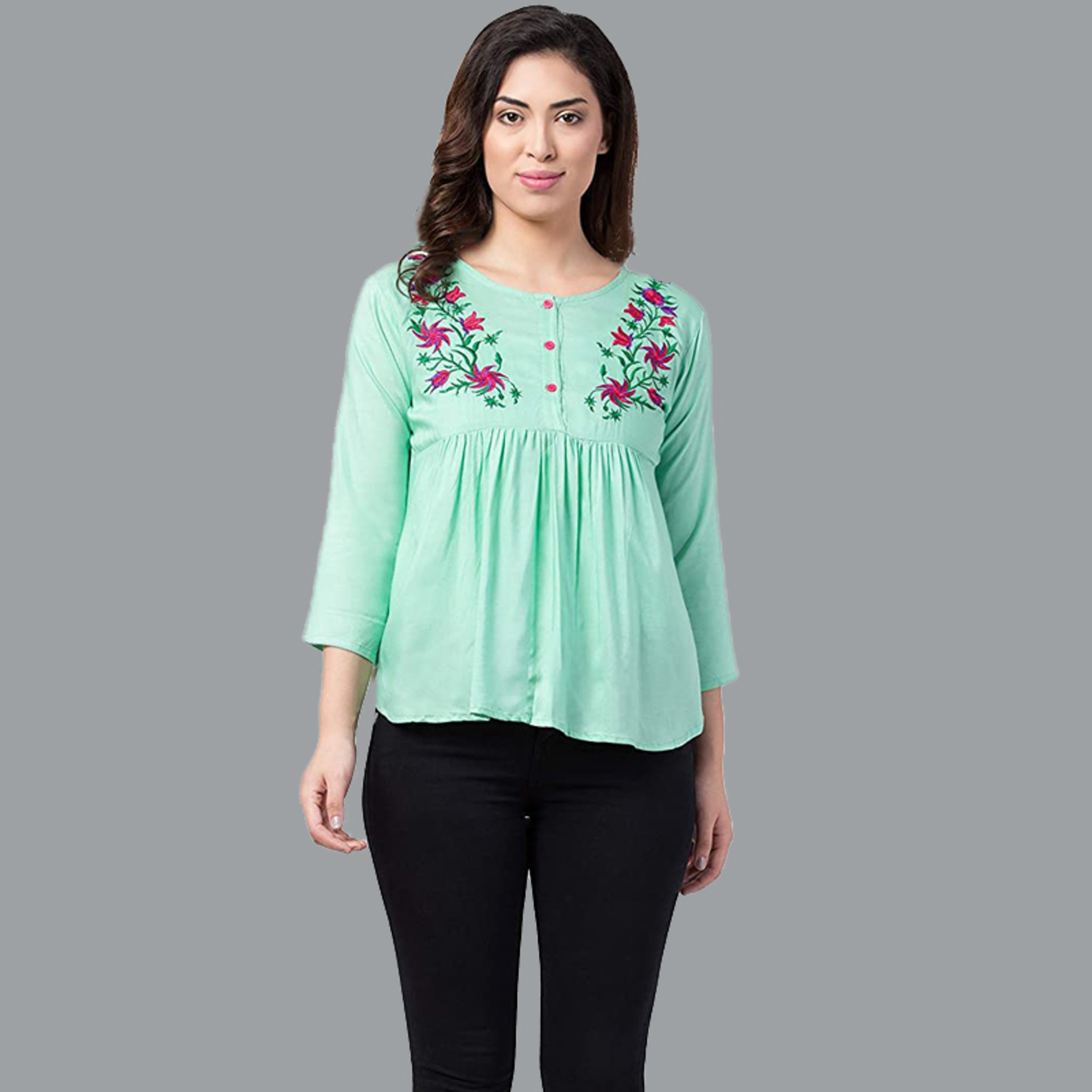Paretto Detailed Embroidered Mint Green Top  Limited Edition