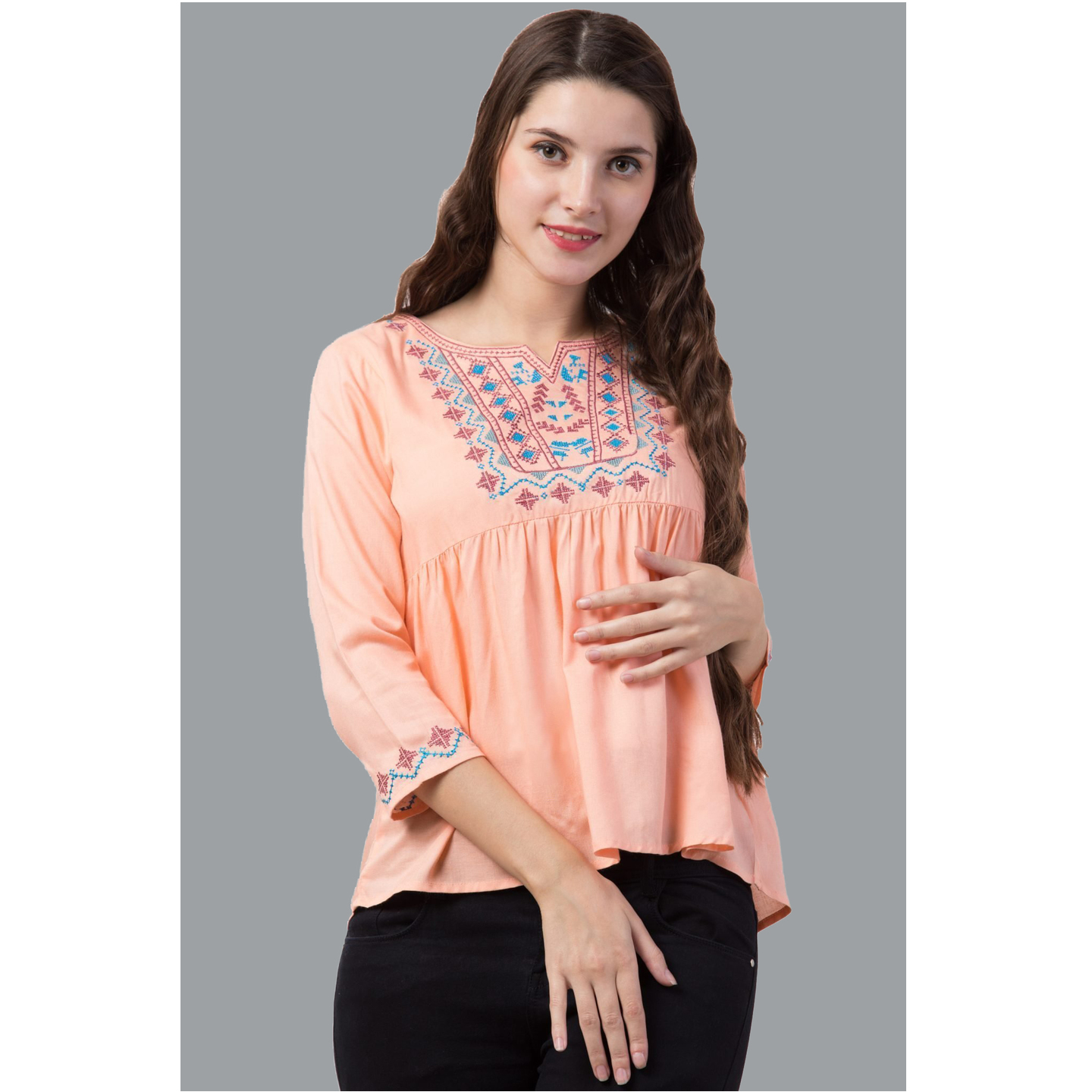 Paretto Detailed Embroidered Light Peach Top  Limited Edition