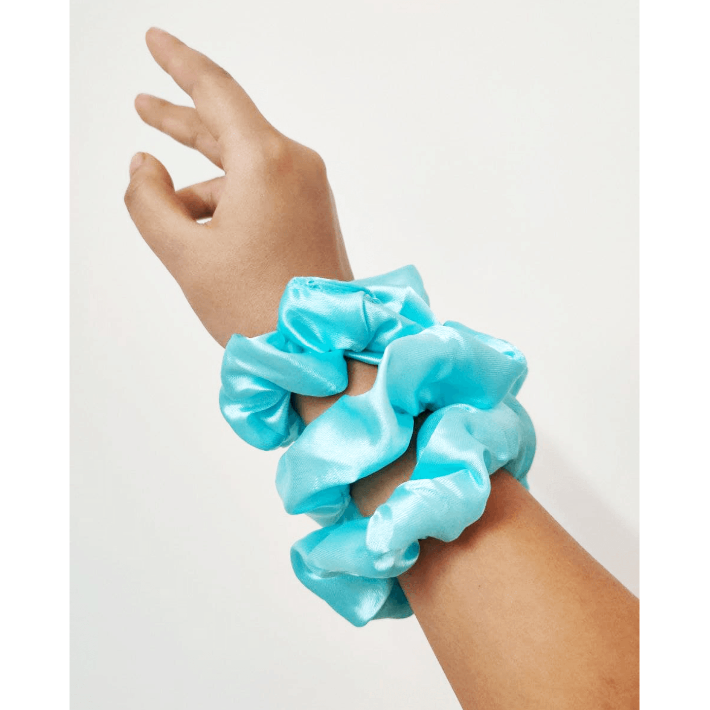 Paretto Premium Blue Color Satin Hair Scrunchies Ties Pack of 3 for Women and Girls
