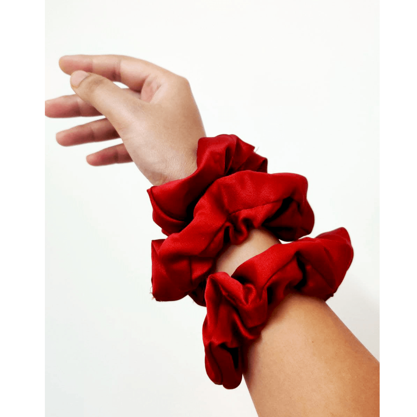 Paretto Premium Red Color Satin Hair Scrunchies Ties Pack of 3 for Women and Girls