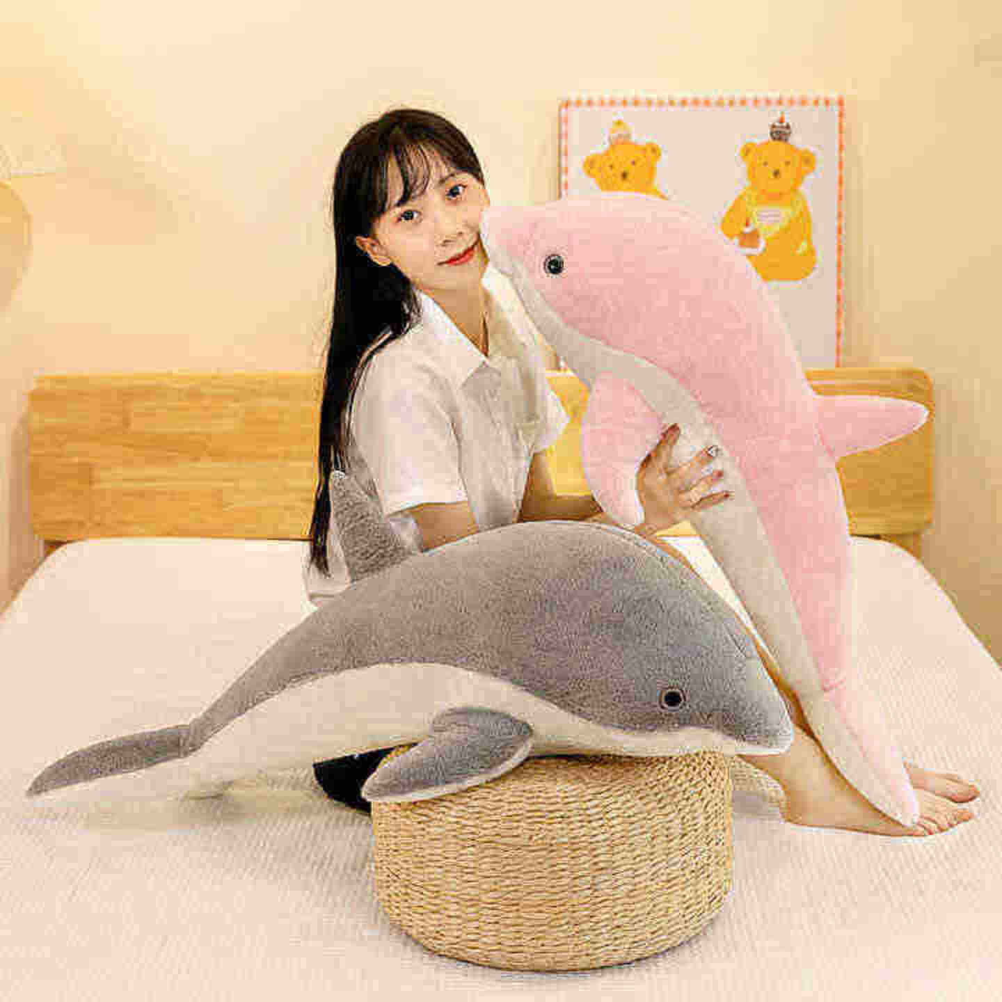  Cute Plush Pink and Black Dolphin – 40cm Home Decoration for Everyone