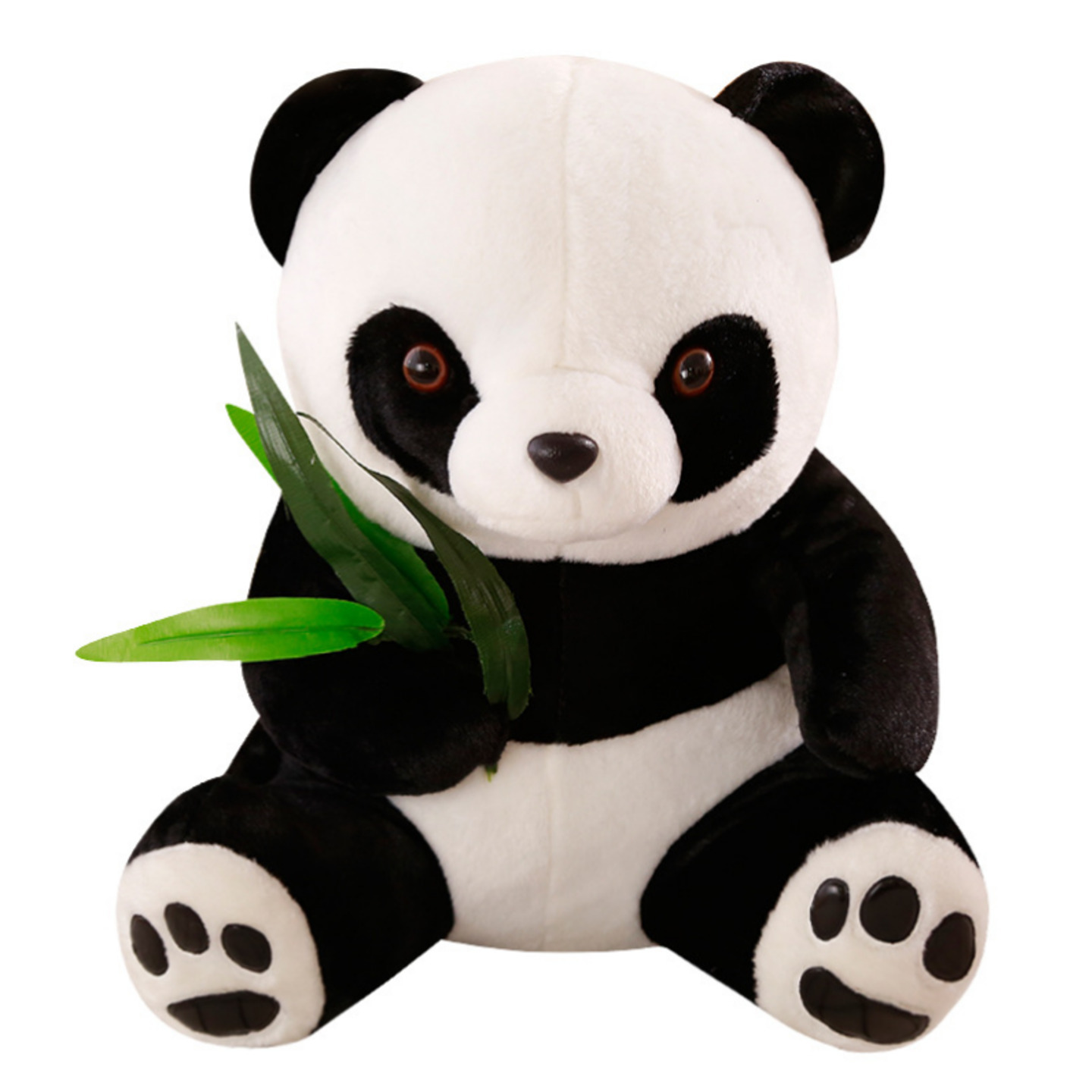 cute black and white color panda with leaves plush toy