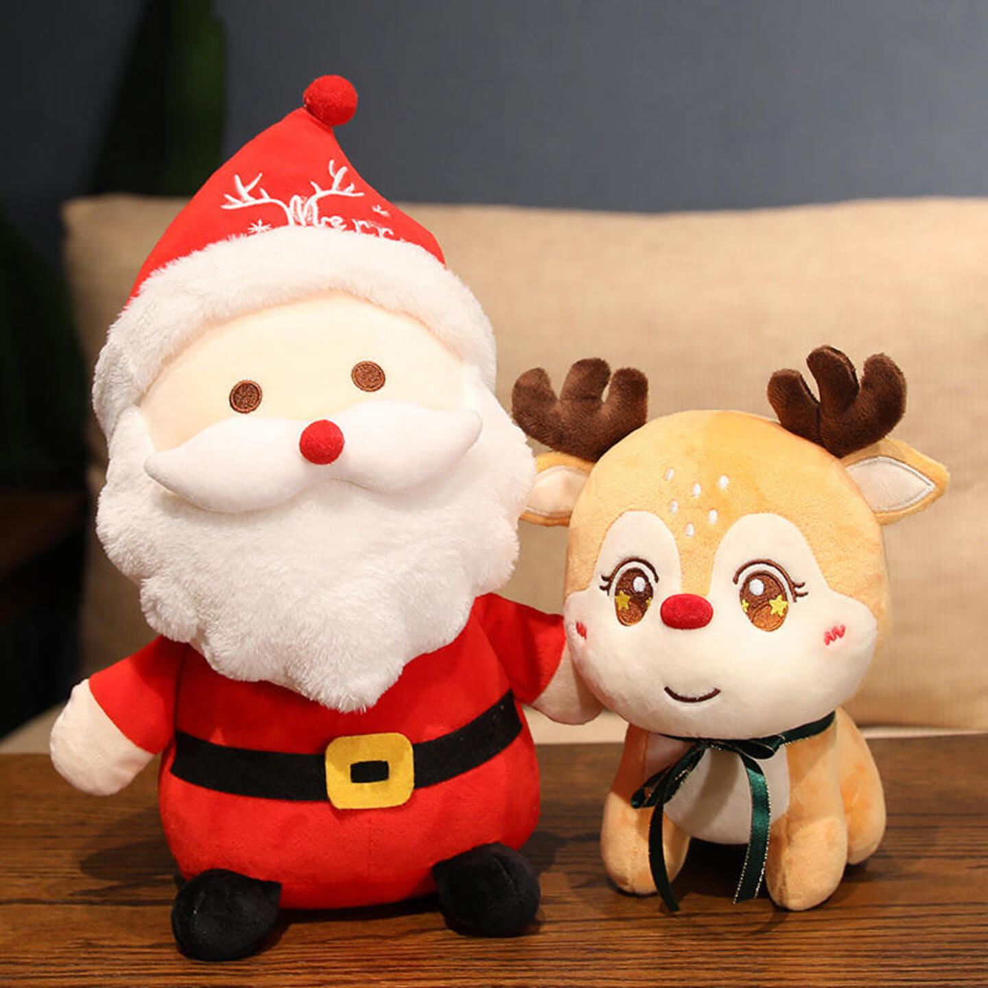 christmas promotional reindeer santa claus plush doll toy