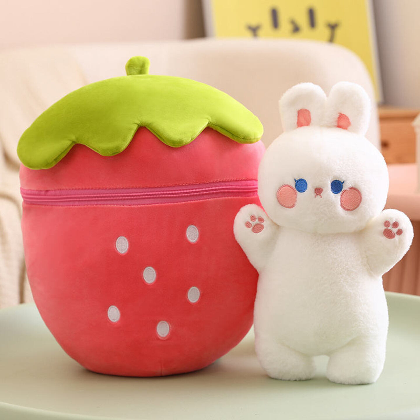 Custom plush Strawberry rabbit doll turned stuffed animal cute pig doll carrot throw pillow soft toys