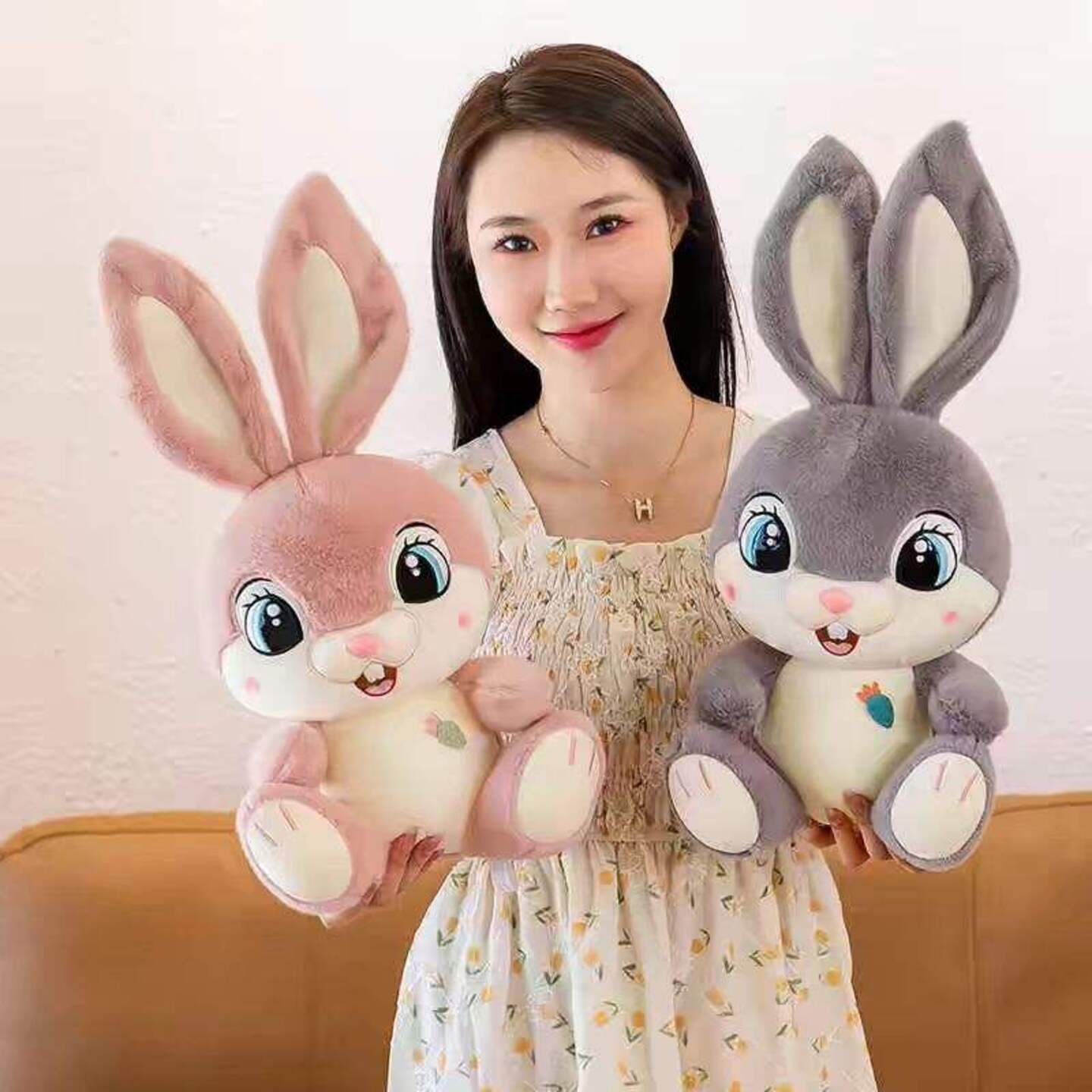 Cute soft plush grey rabbit toy stuffed lovely children dolls pink rabbit