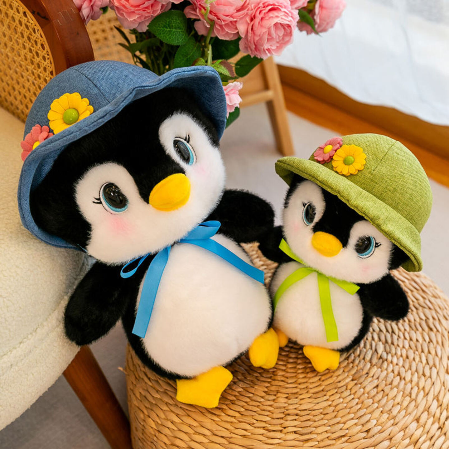 Super Soft Plush Toy Penguin  Traveling Penguins Wearing Flower Hats