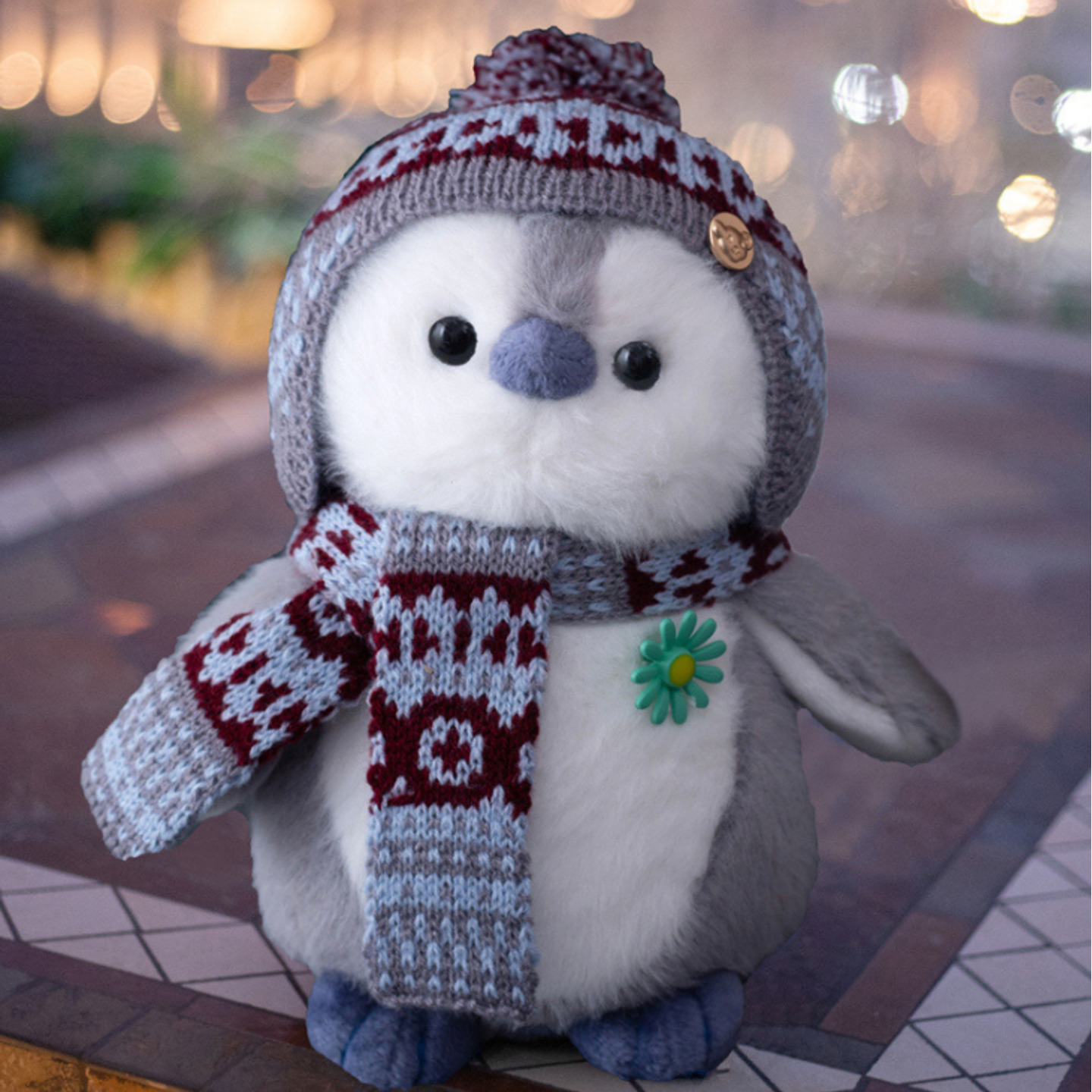 cute blue plush penguin toy stuffed animal plush penguin with hat and scarf