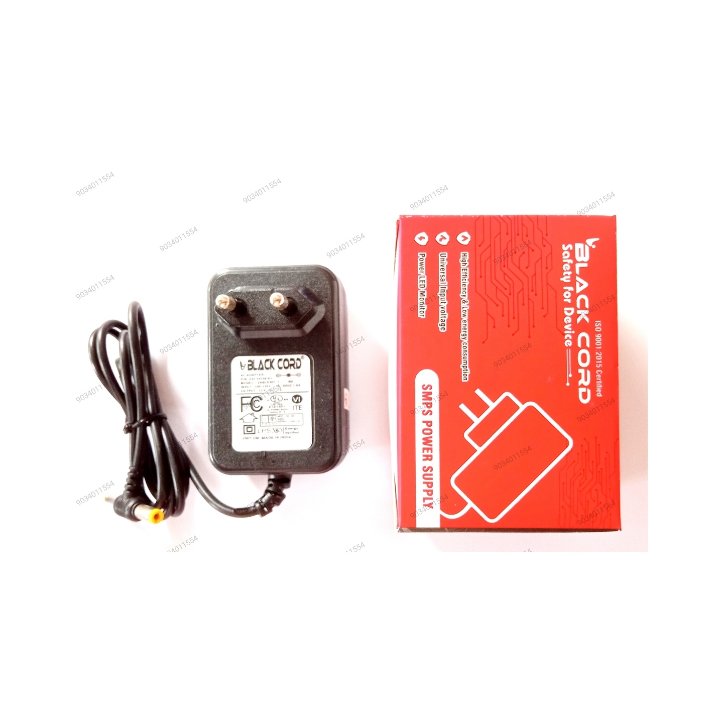 Adapter 12v1amp Black Cord