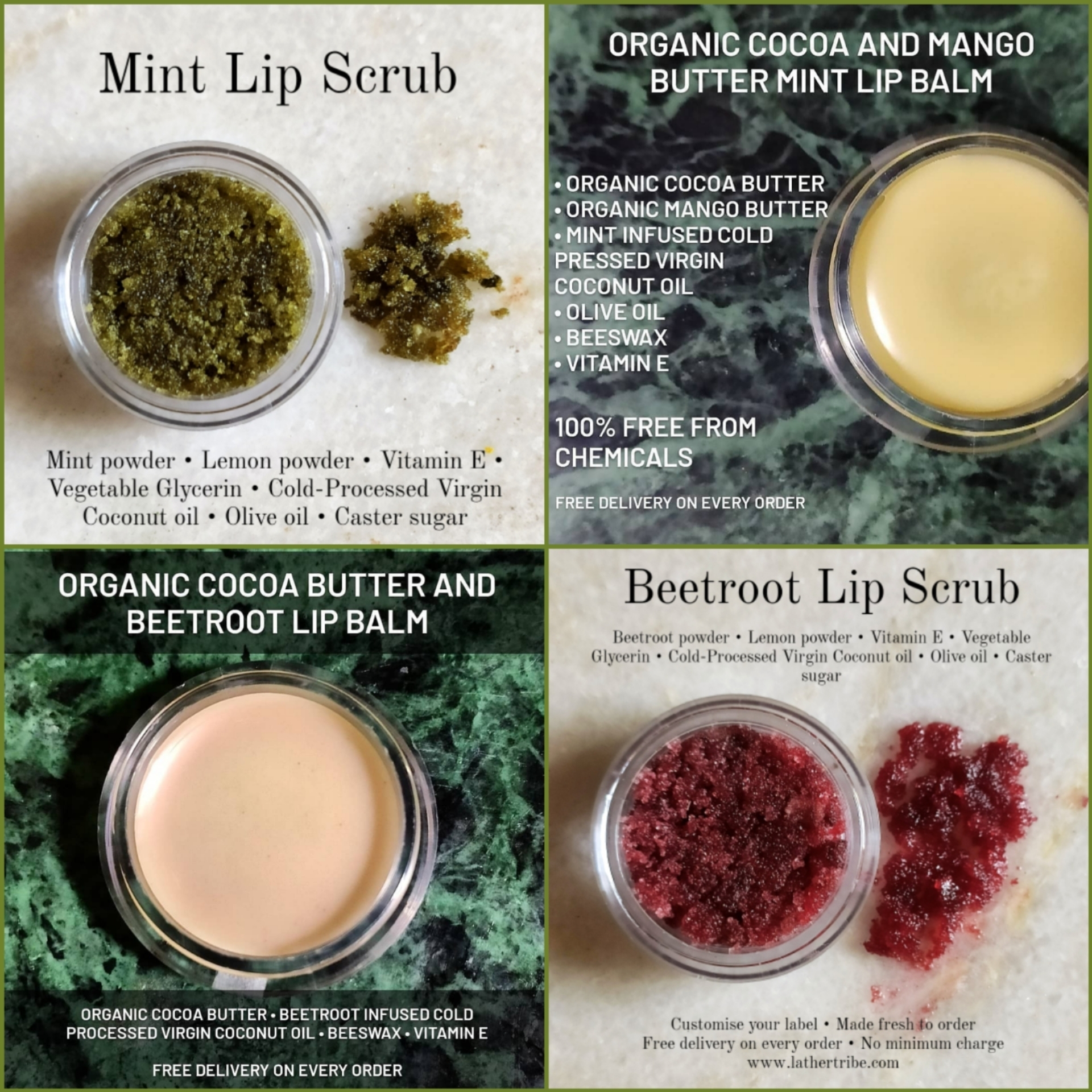 Mint and Beetroot Lip Scrubs and Balms Combo
