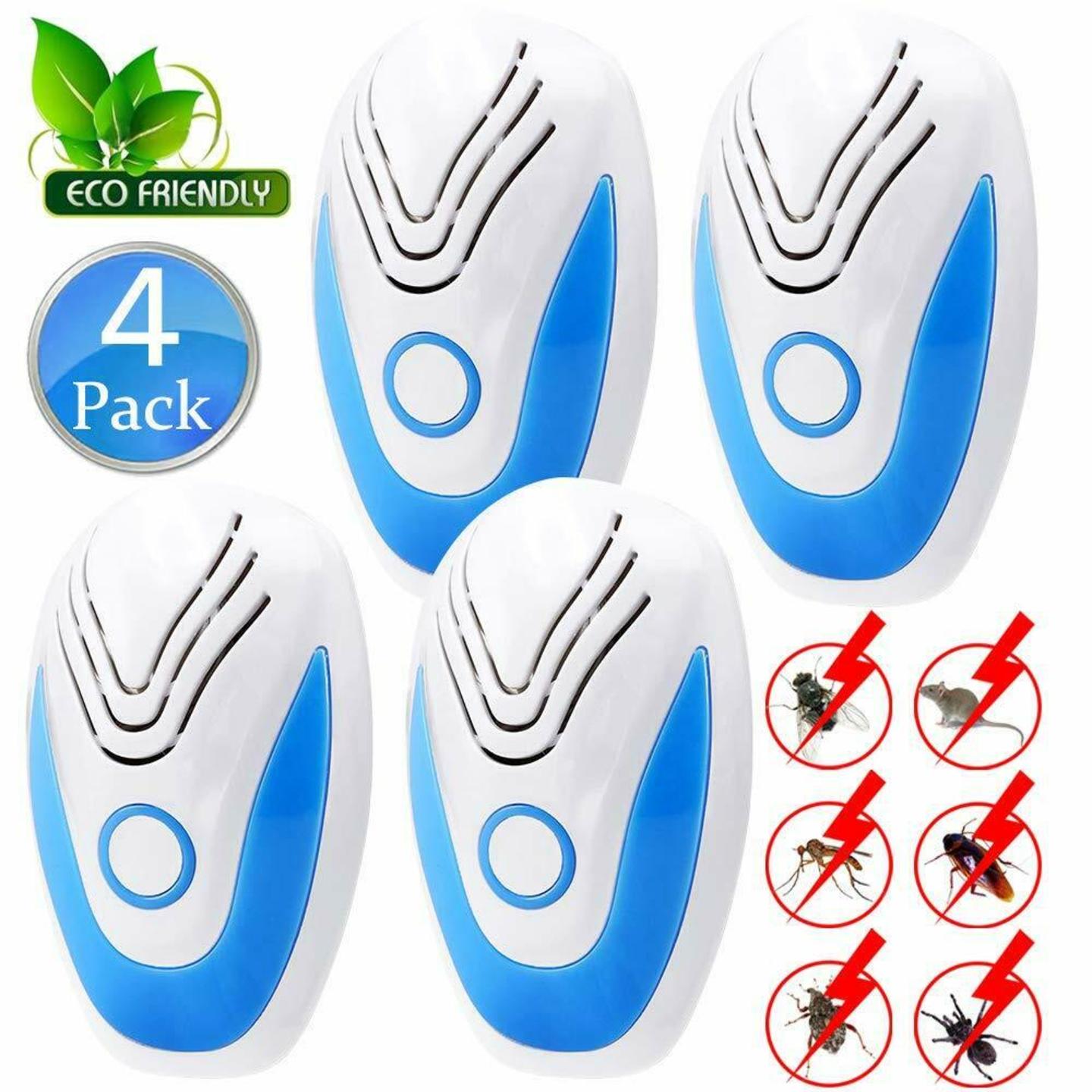 Ultrasonic Reject Pest Repeller Device to Repell Rat, Mosquito, Cockroach, Spider, Flies - Pack of 4