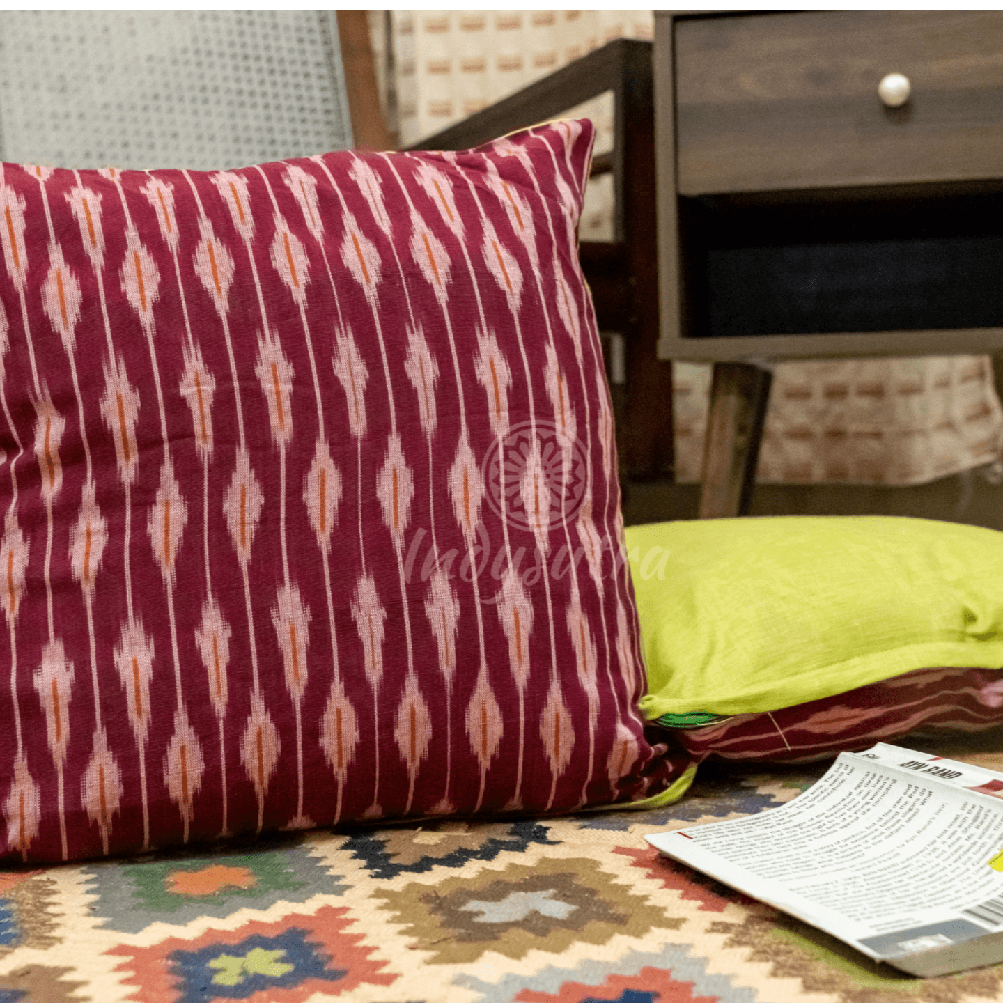 Red and Green Ikat Cushion Cover set
