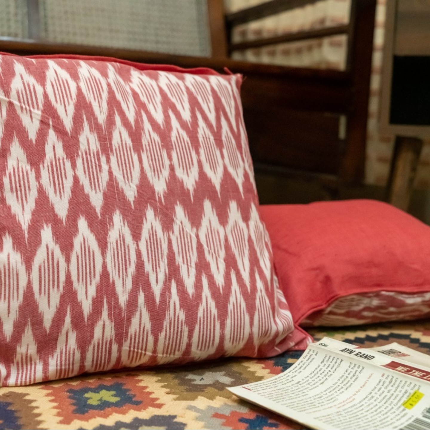 White and Red Ikat Cushion Cover set