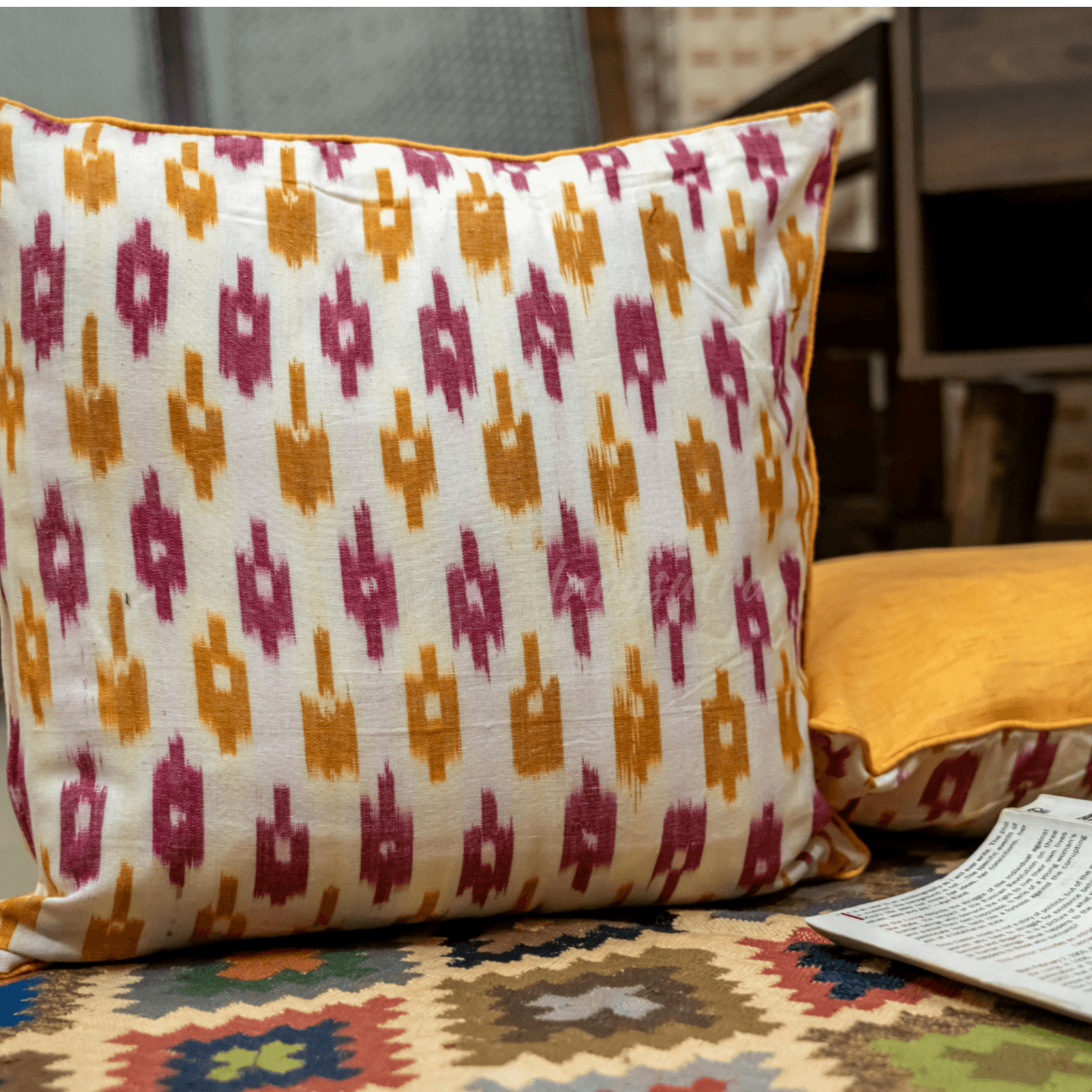 White and Yellow Ikat Cushion Cover set