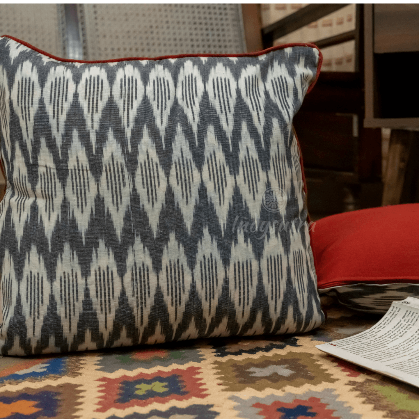 Blue and Red Ikat Cushion Cover set