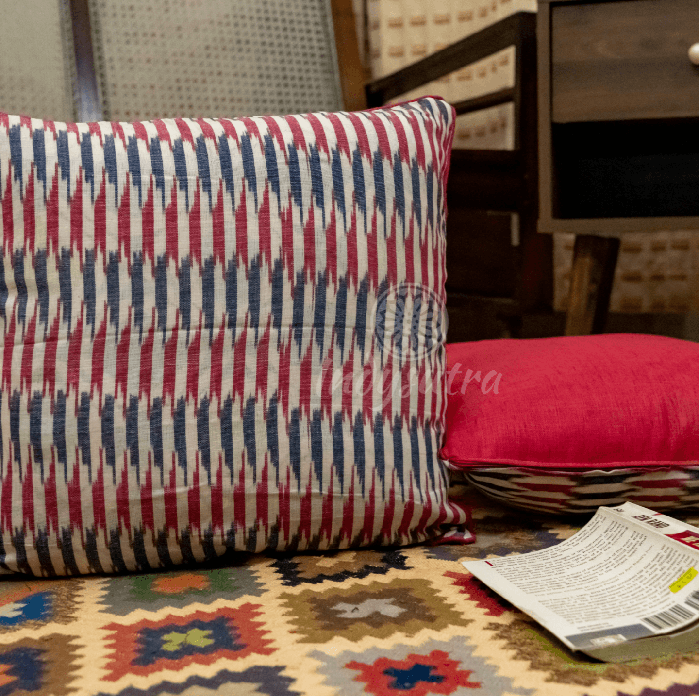 blue and Red Ikat Cushion Cover set