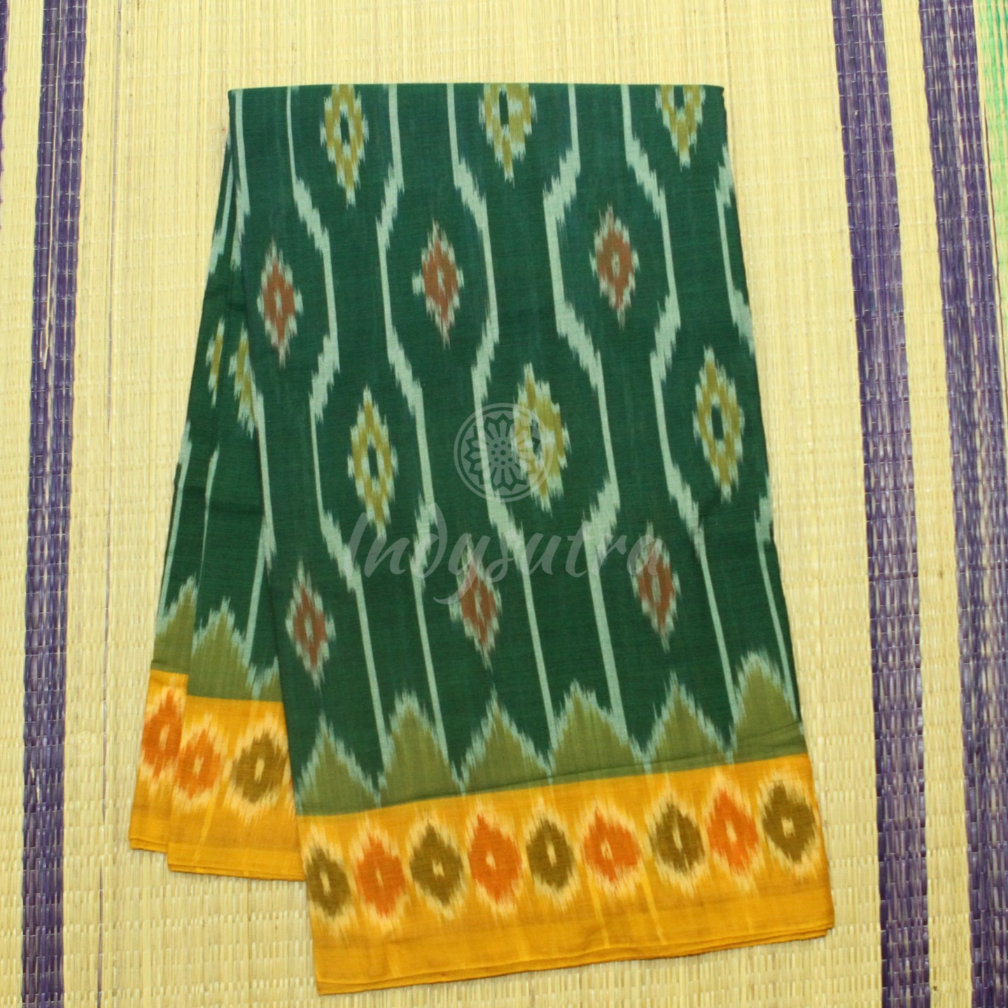 Green and yellow ikkat saree