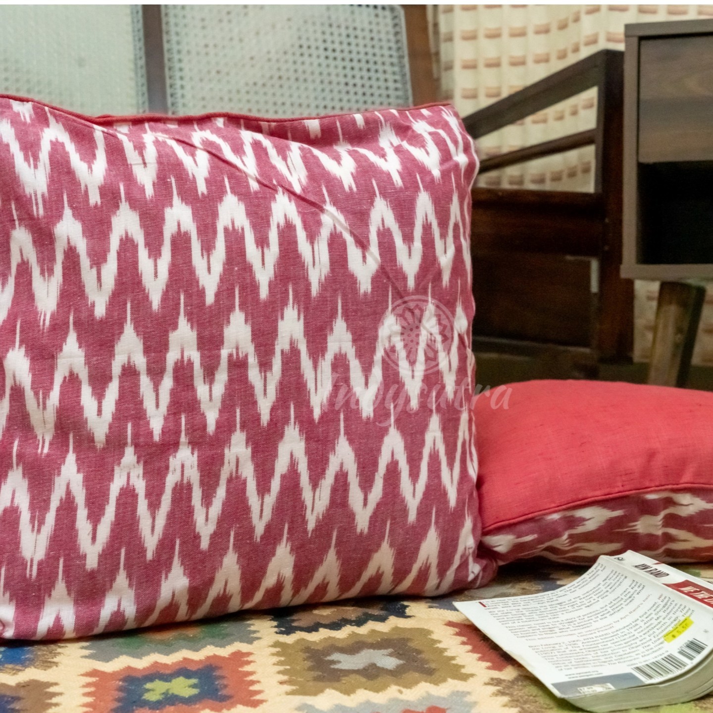 Red and White Ikat Cushion Cover set