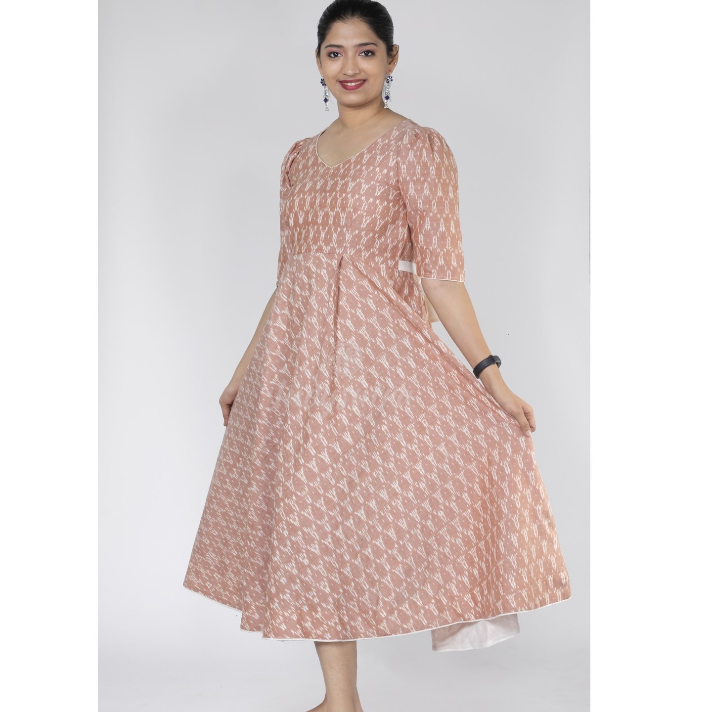 Peach and White ikat frock