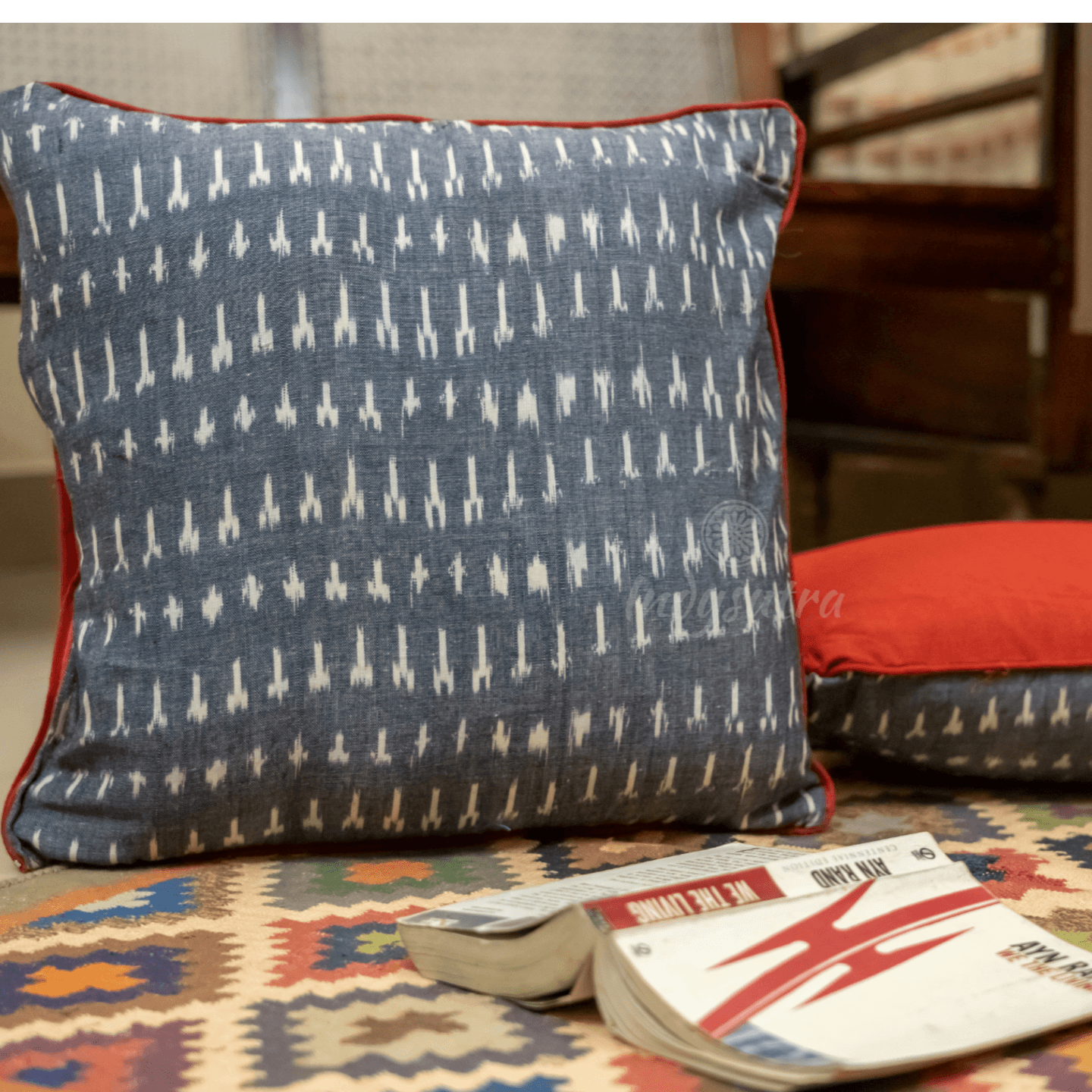 Grey and Red Ikat Cushion Cover set