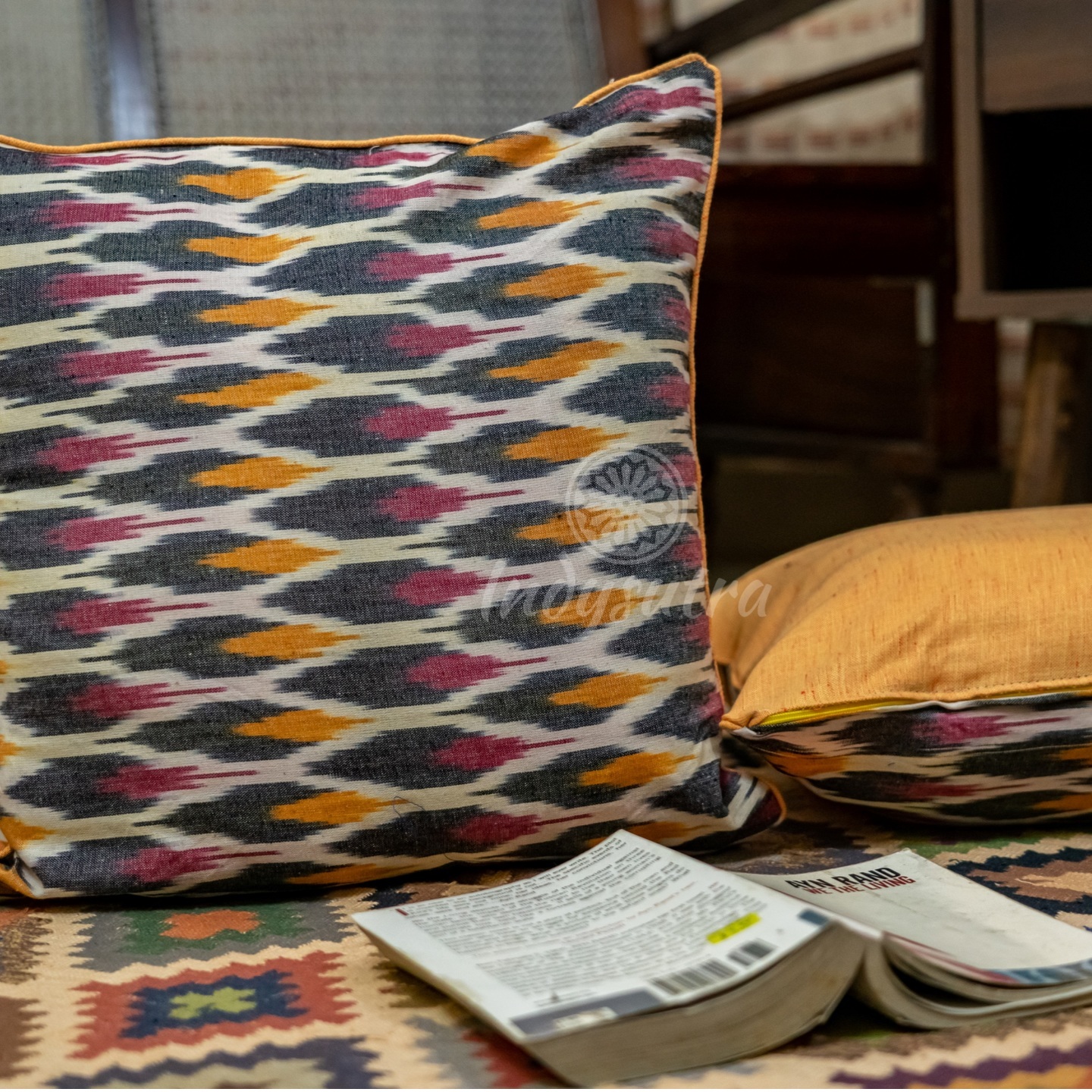 Yellow Colored Ikat Cushion Covers