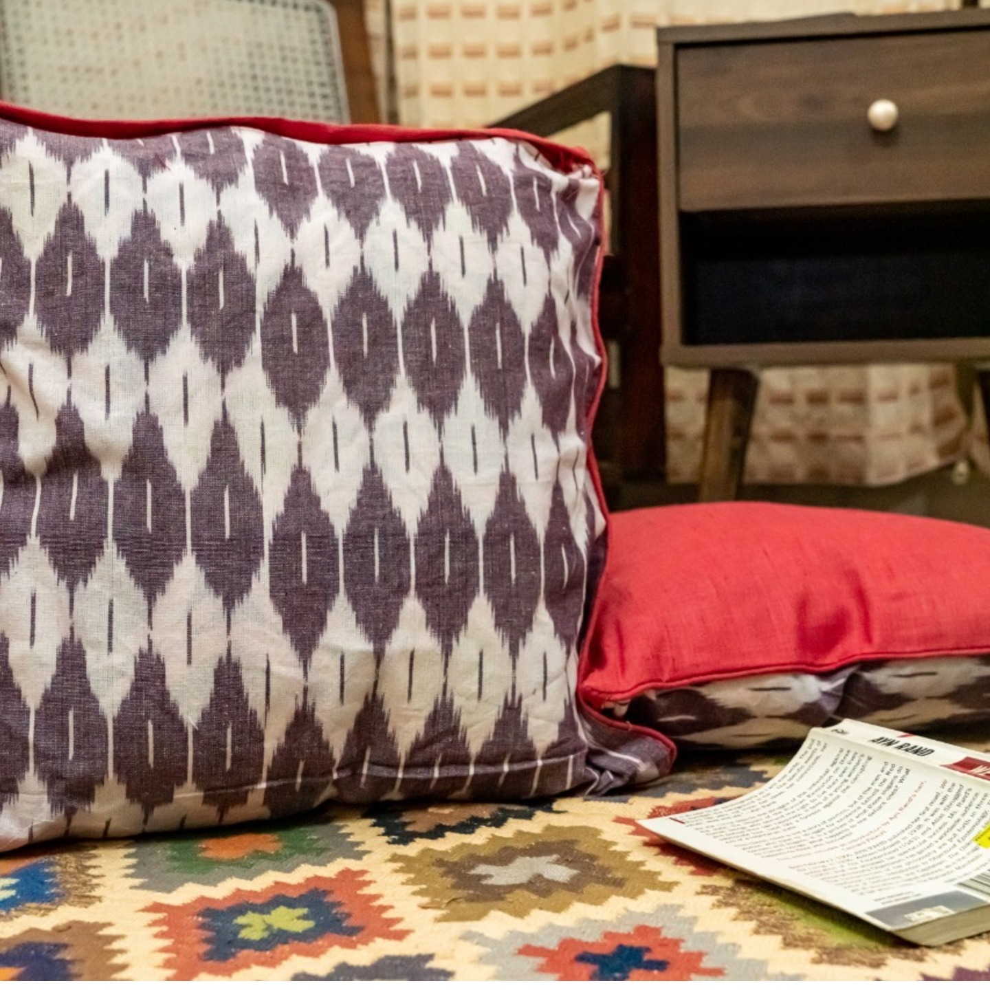 Brown and Red Ikat Cushion Cover set