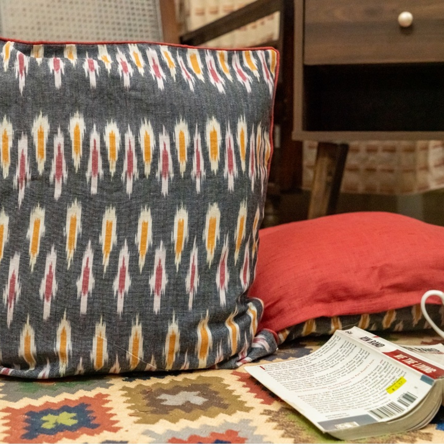 Yellow and Red Ikat Cushion Cover set