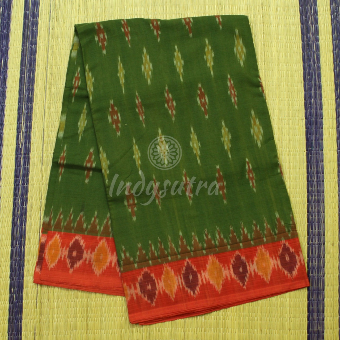 Green with red border ikkat saree
