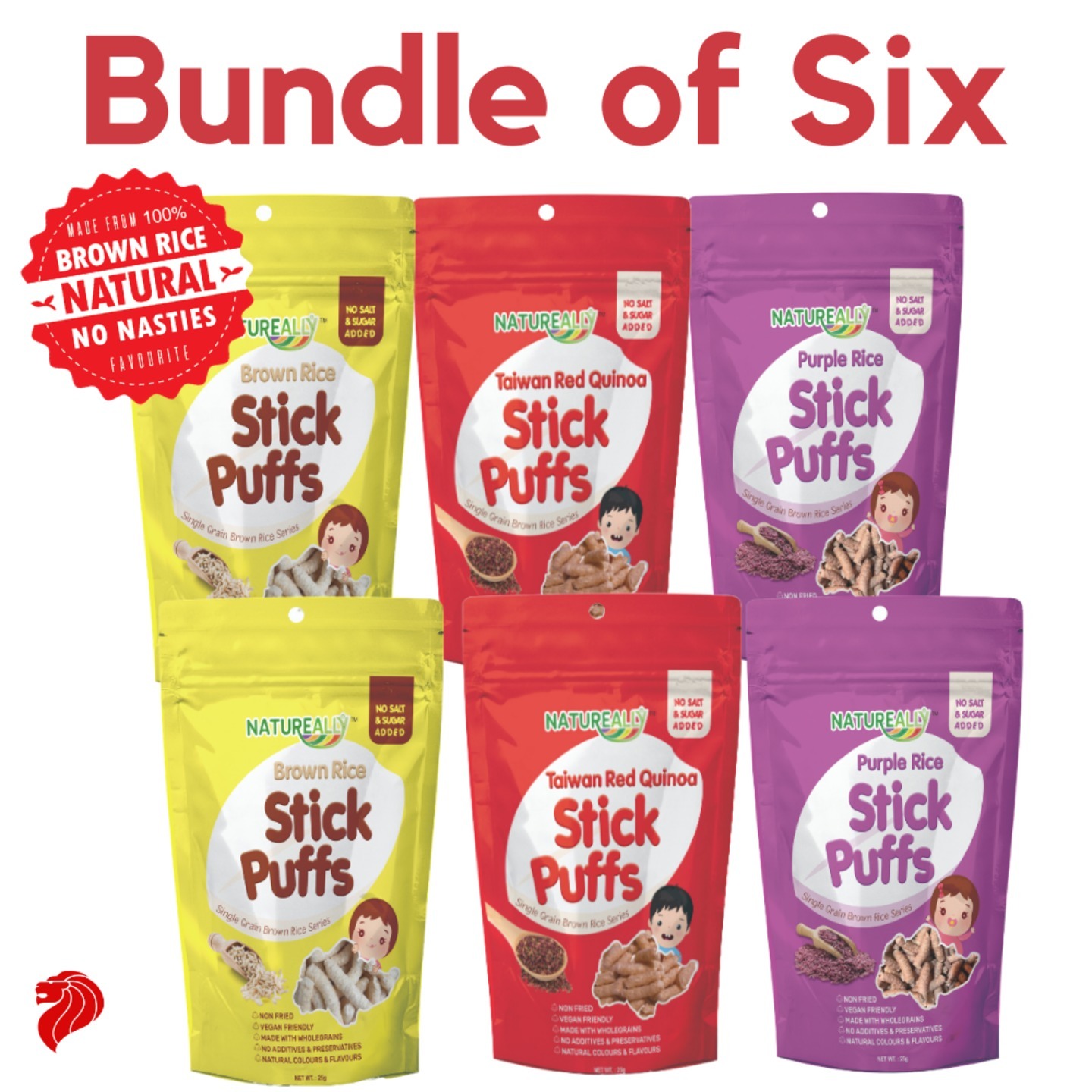 Value Pack Of 6x25G NATUREALLY STICK Puffs No Sugar and Salt Added 6M+