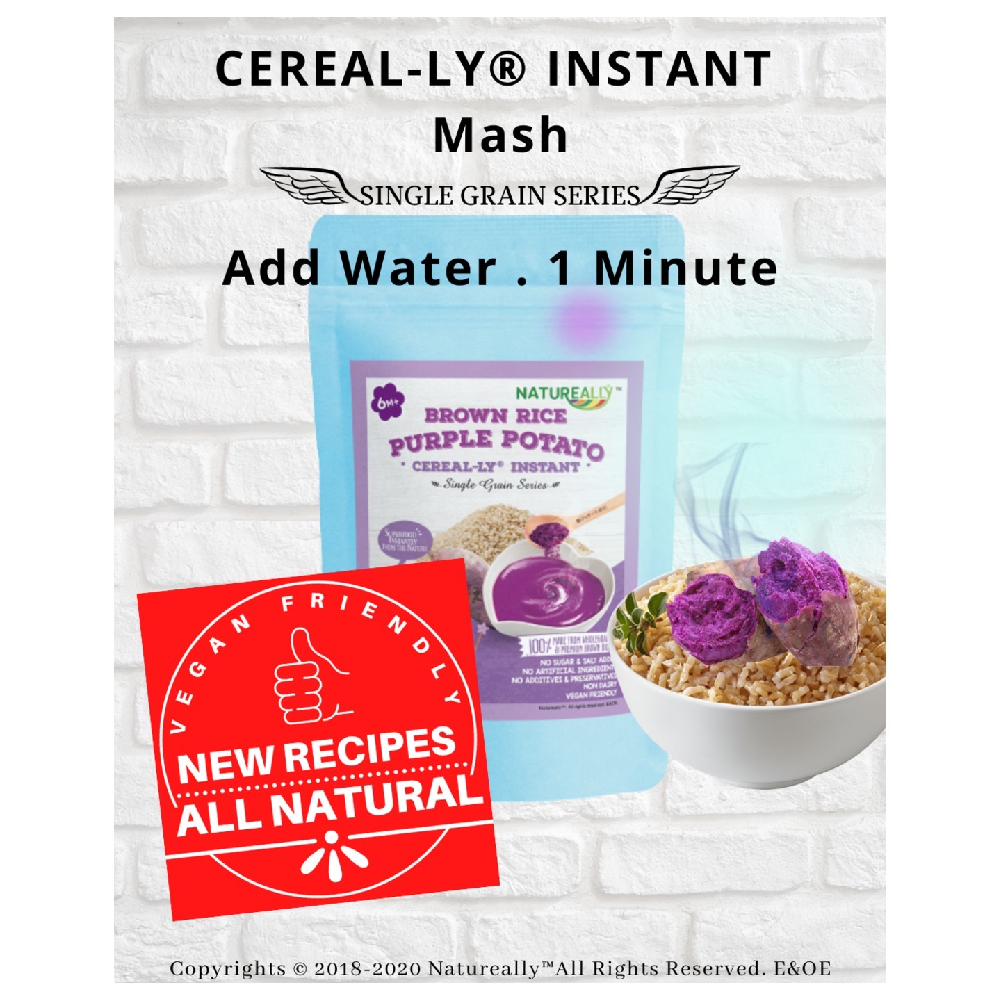 Baby Food Brown Rice Cereal Instant Mash NATUREALLY N0 Sugar No SALT and No MSG Added. Brown Rice Purple Potato CEREAL-LY