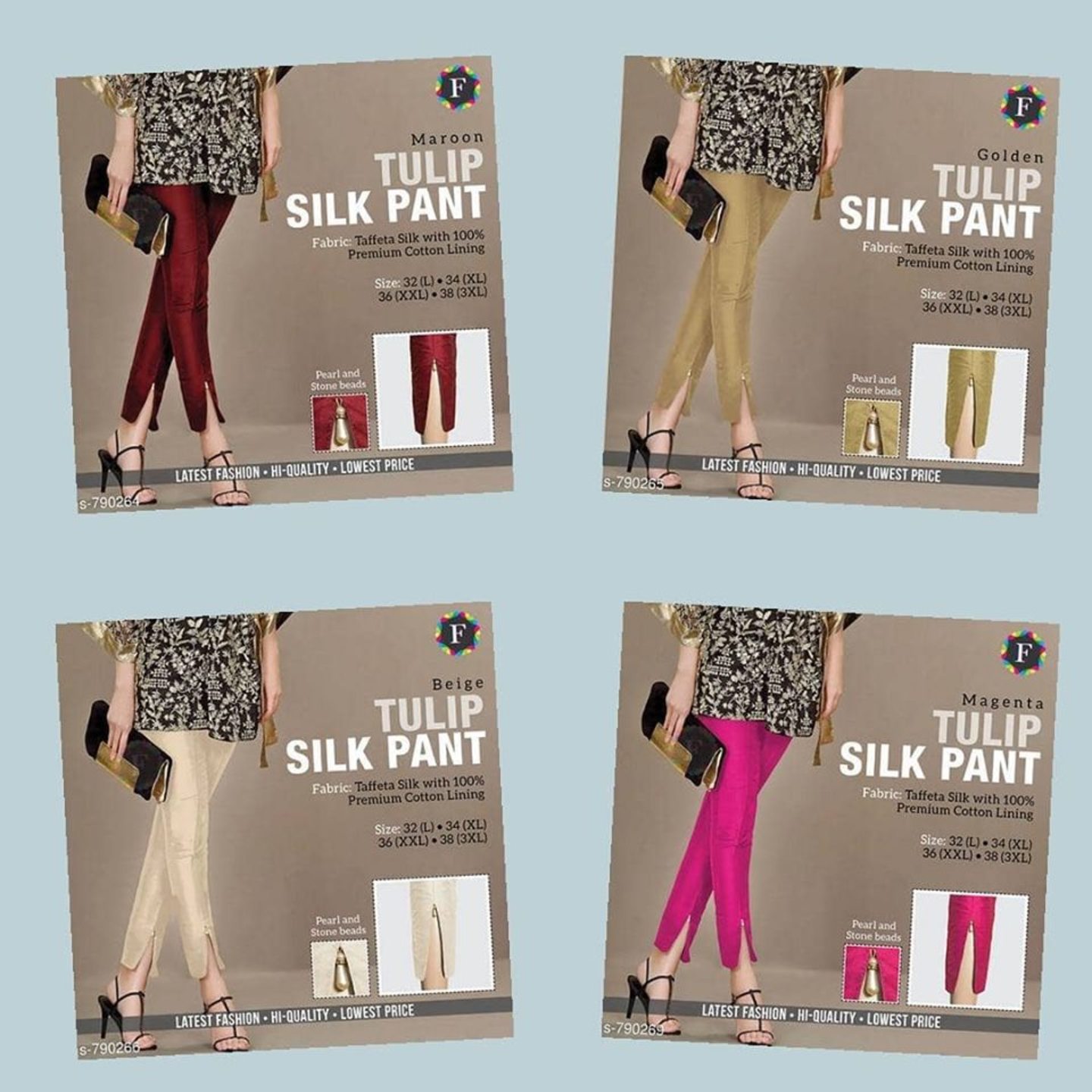 Ladies Solid Casual Taffeta Silk Pants Vol 1