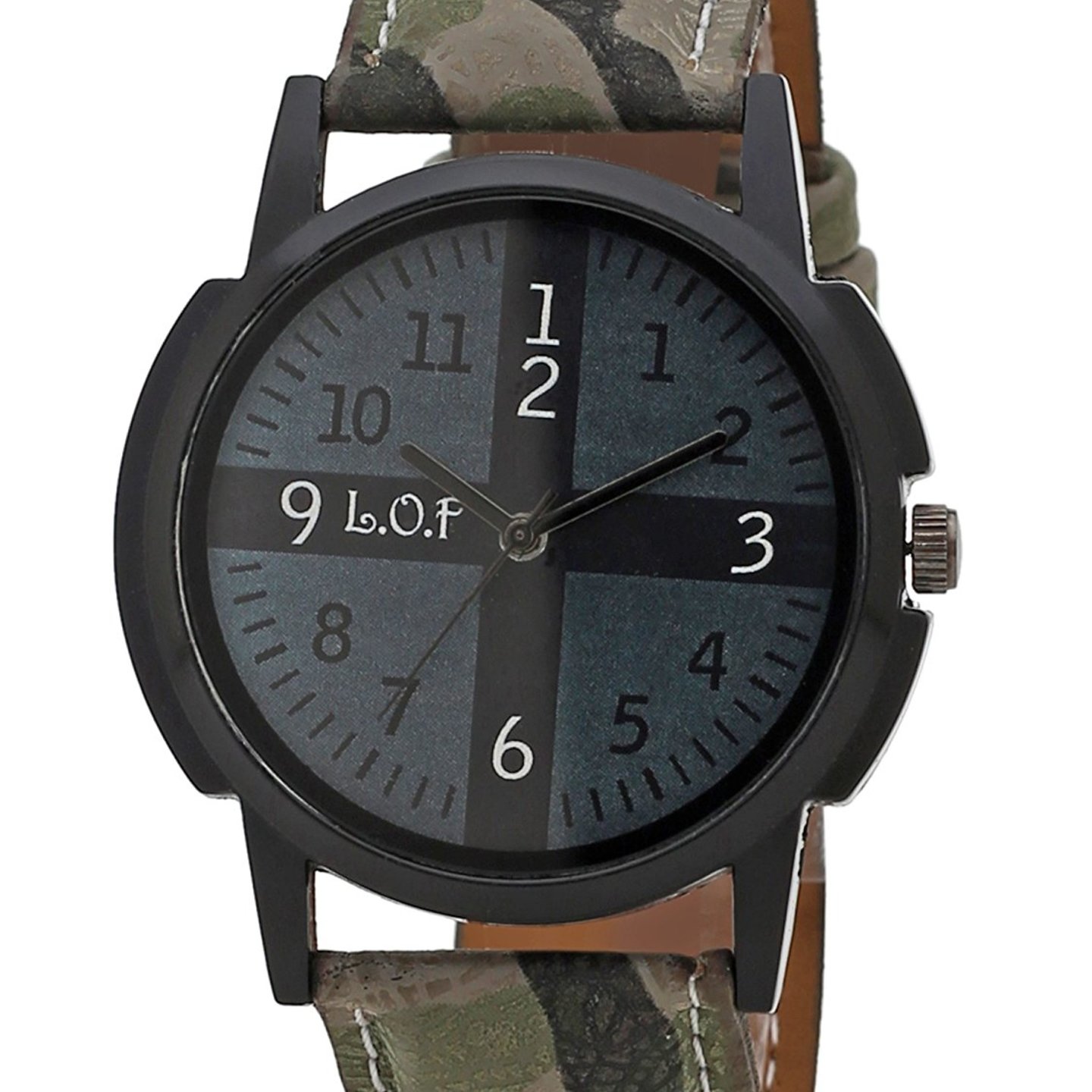 LOF army green color Round Dial Leather Strap Men's Analog watch - LW1002