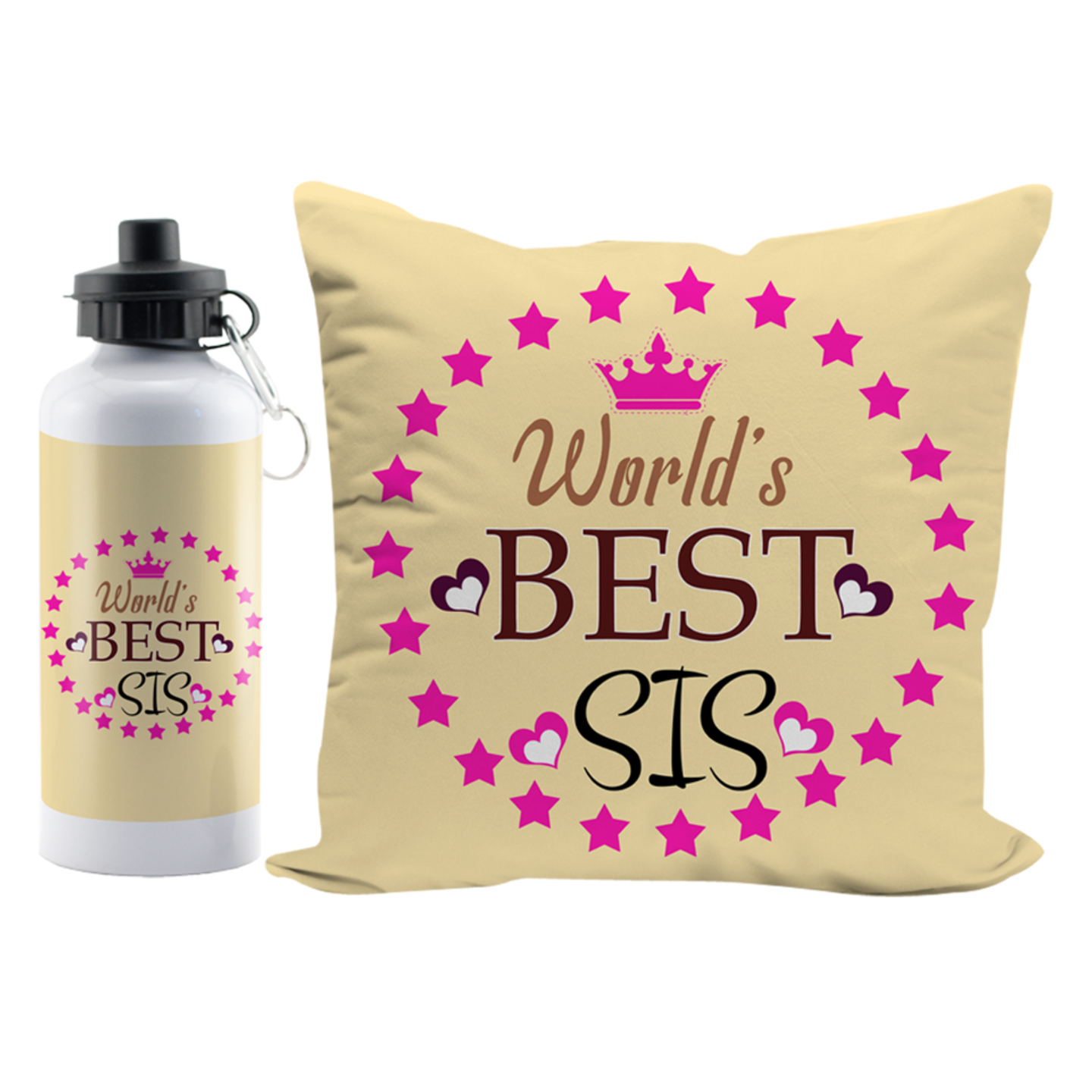 LOFWorld's Best Sis Sissy Sister Gifts For Birthday and Birthday Anniversary 12x12 Cushion Cover and Sport Sipper Water Bottle combo