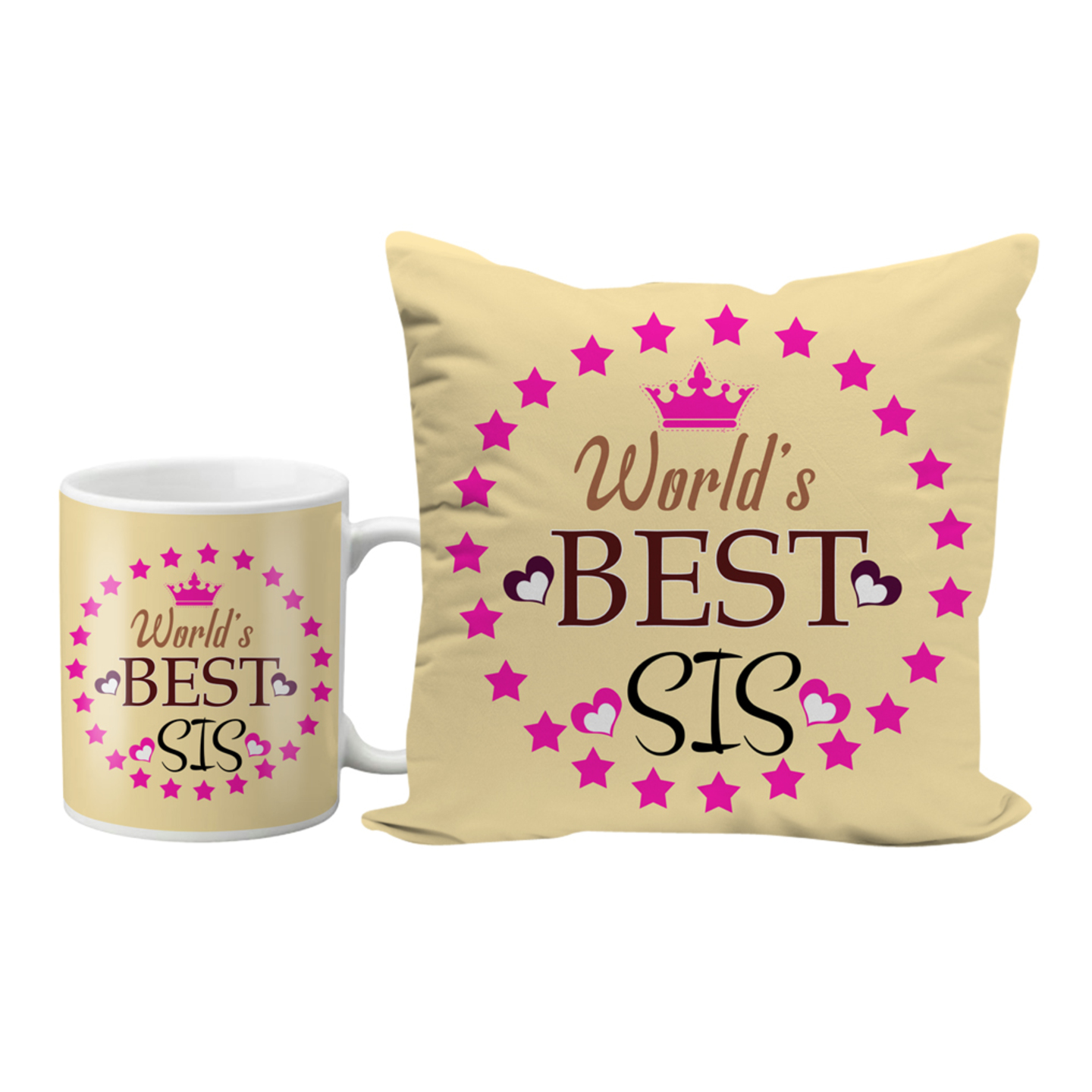 LOF World's Best Sis Sissy Sister Gifts For Birthday and Birthday Anniversary 12x12 Cushion Cover and Ceramic Coffee Mug combo