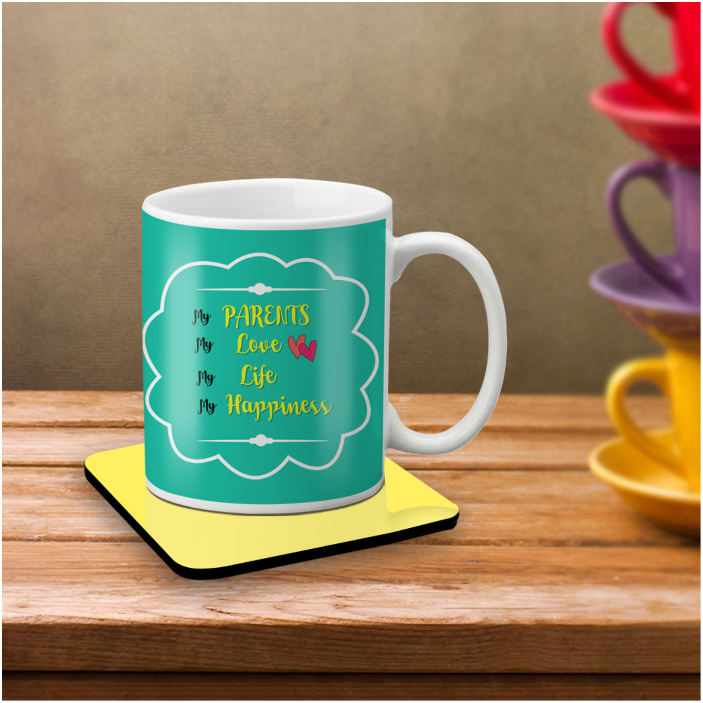 LOF Parents Love Life Happiness Best Gifts For Mummy Papa Dad and Birthday Anniversary 325 ml Ceramic Coffee Mug