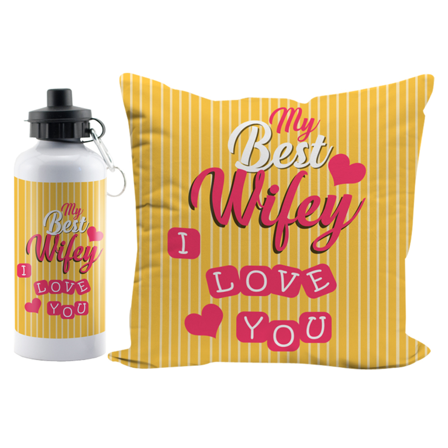 LOF My Best Wifey I Love You Val;entine gifts and Birthday Anniversary12x12 Cushion Cover and Sport Sipper Water Bottle combo