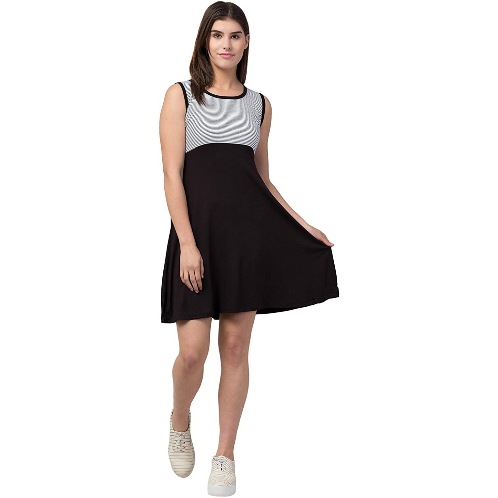 Women's White-Black Skater Midi Dress