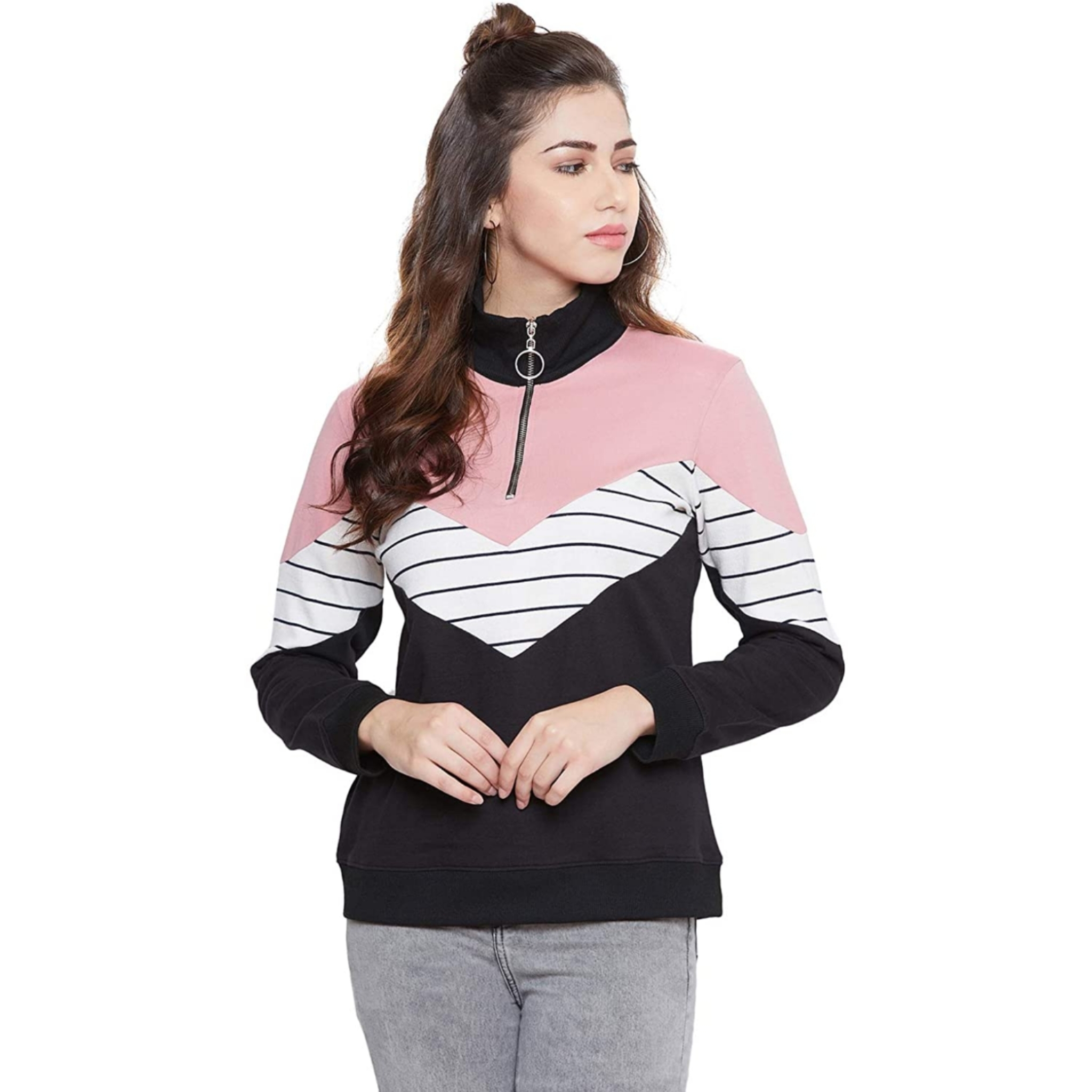 Women's Colourblocked Highneck Sweatshirt