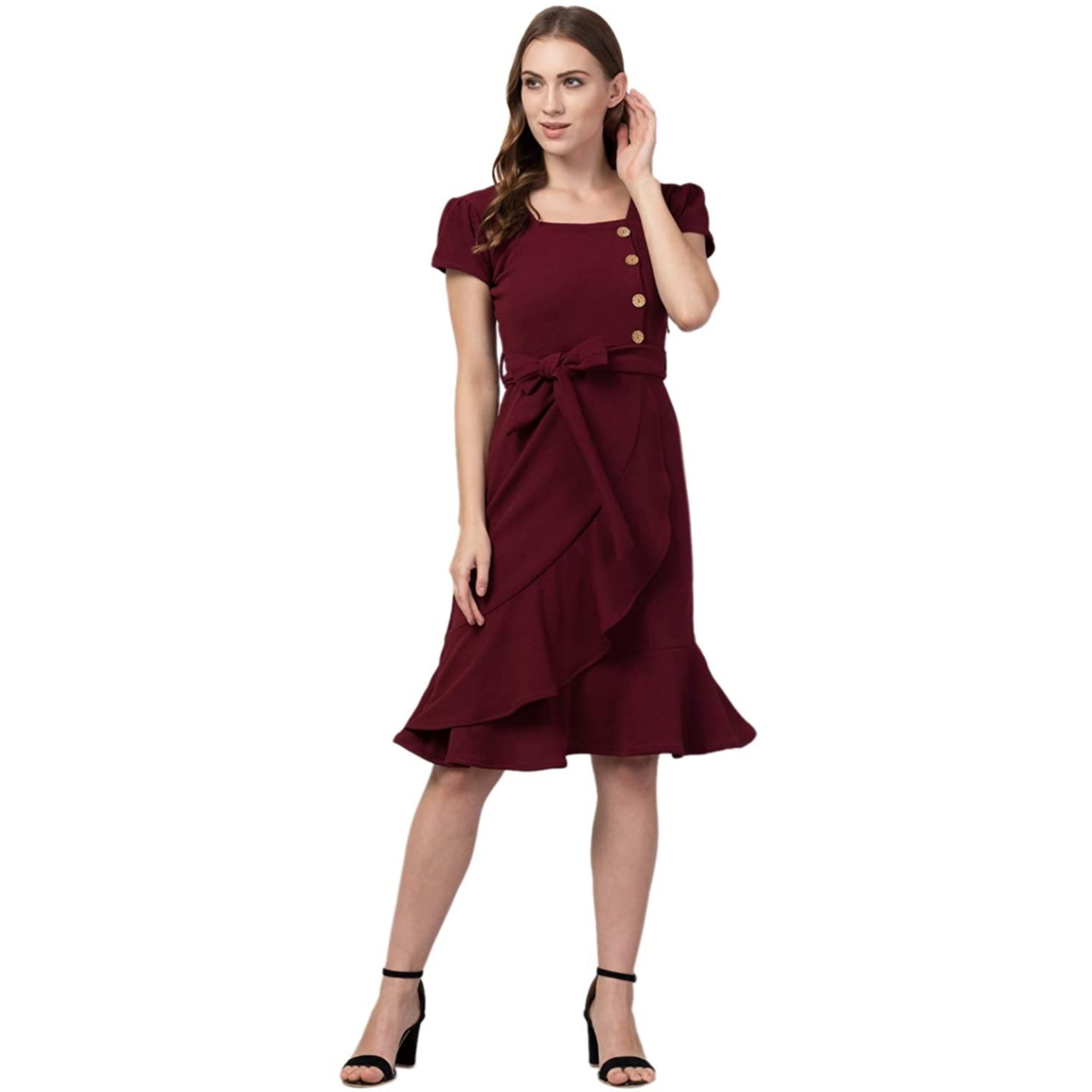 Women's Maroon Frill Dress