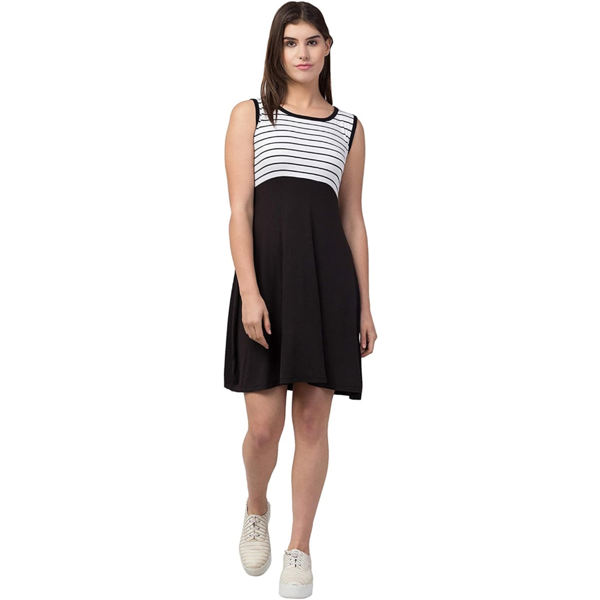 Women's Black-White Skater Midi Dress