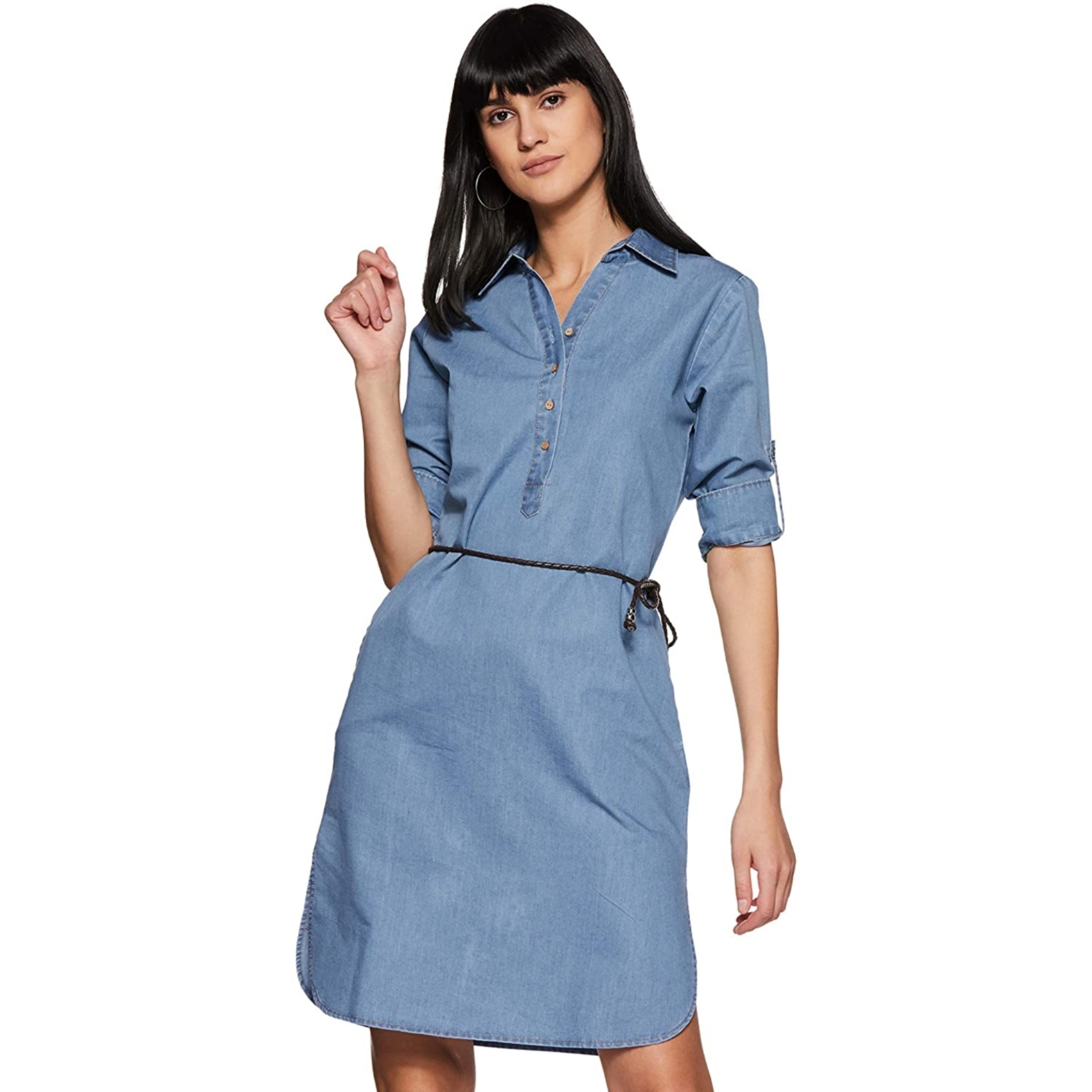 Womens Denim Shift Knee-Long Dress