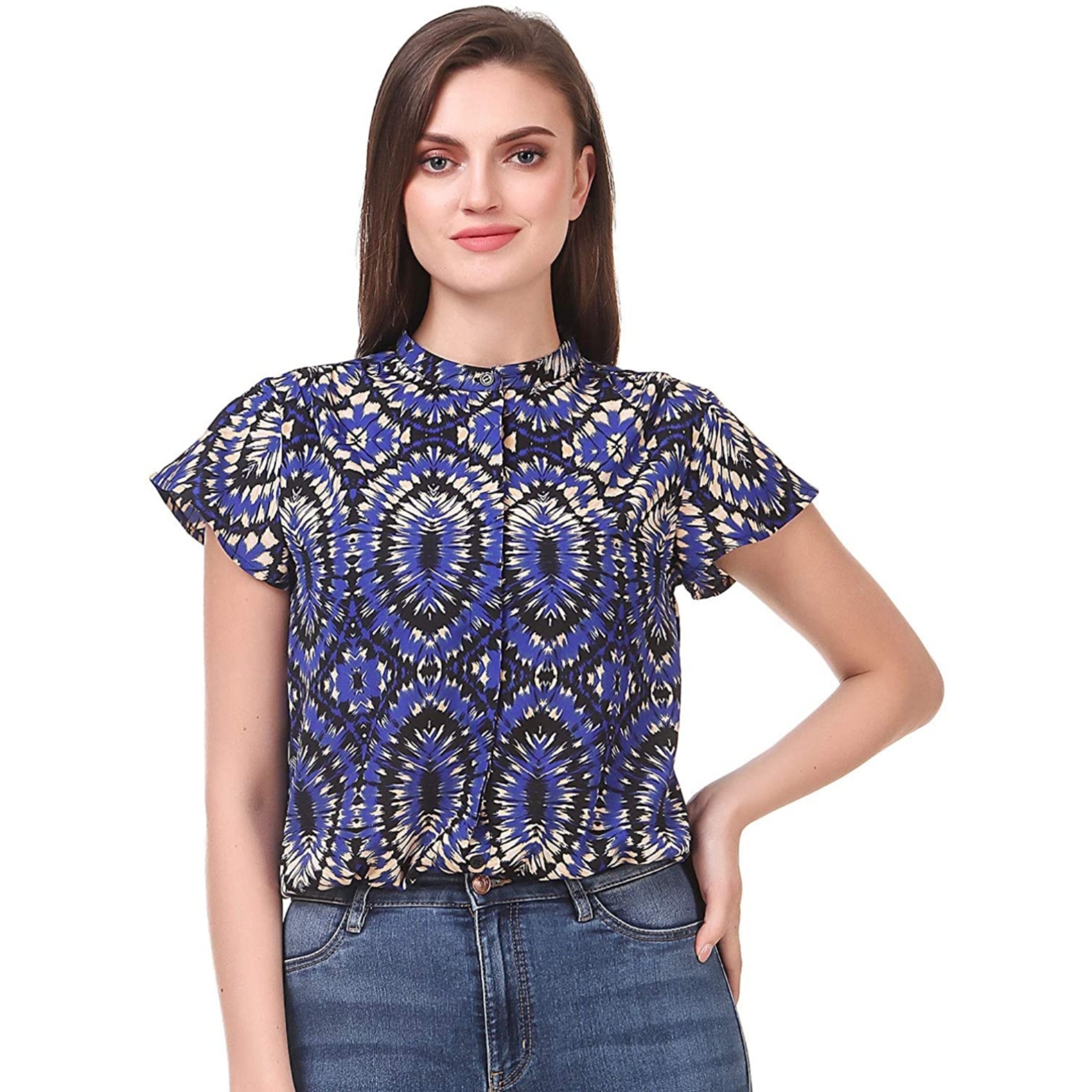 Women's Pleated Printed Regular Fit Top