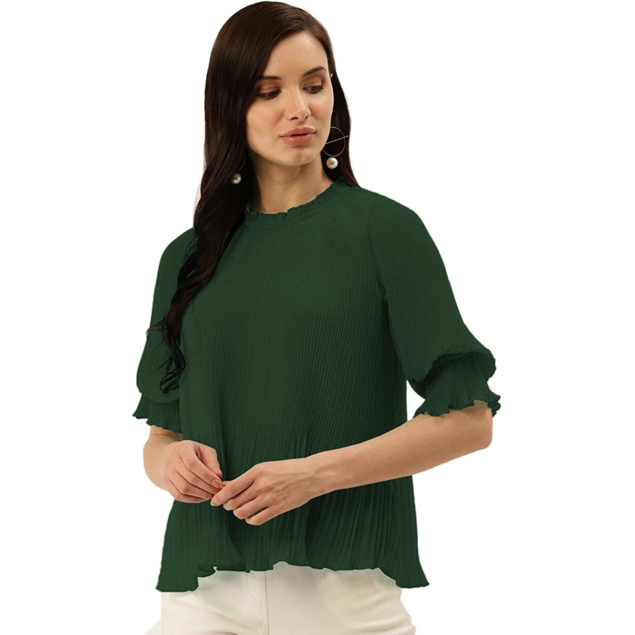 Women's Solid Bishop Sleeve Top