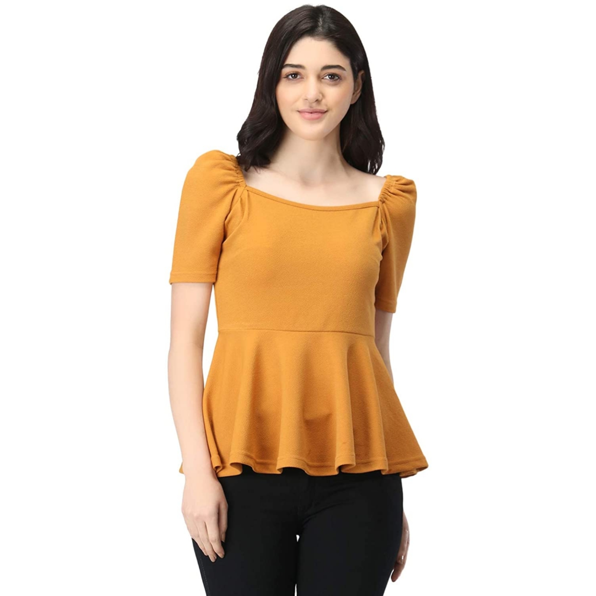 Women's Peplum Top With Puffed Sleeves