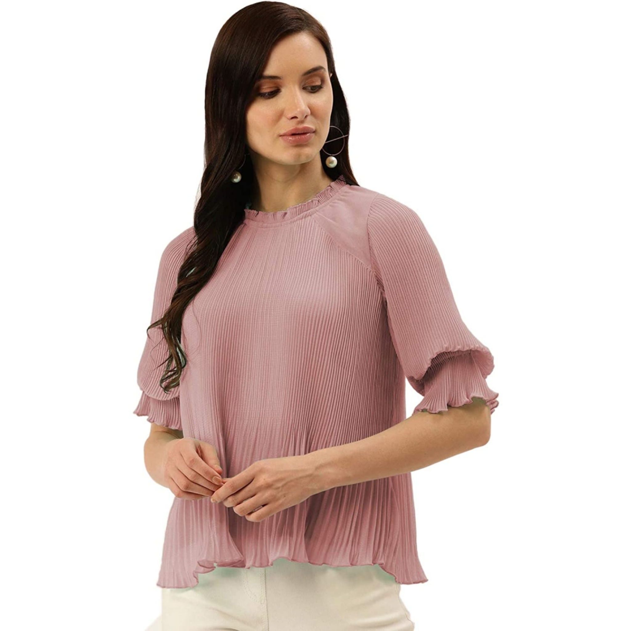Women's Solid Bishop Sleeve Top