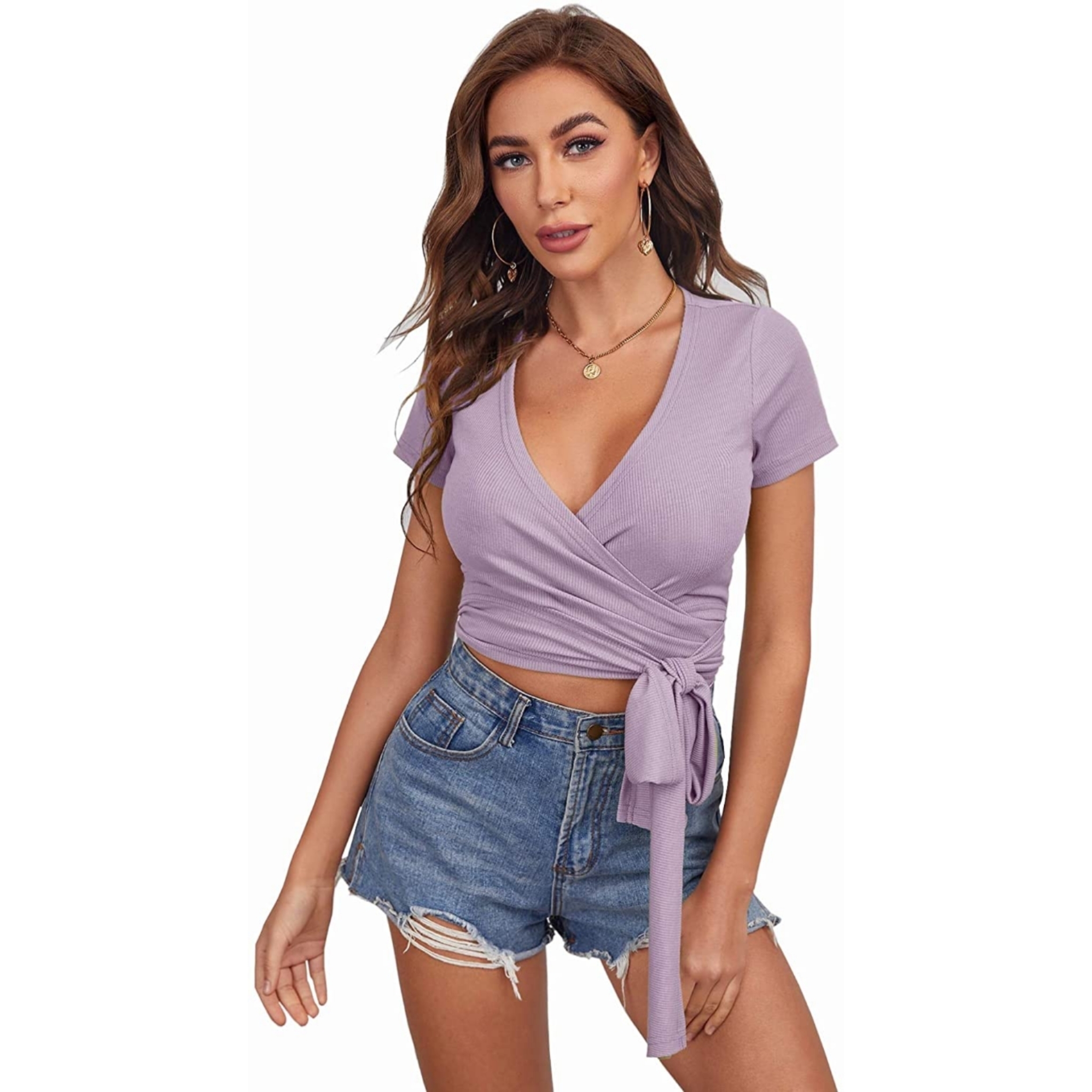 Women's Belted Wrap Crop Top