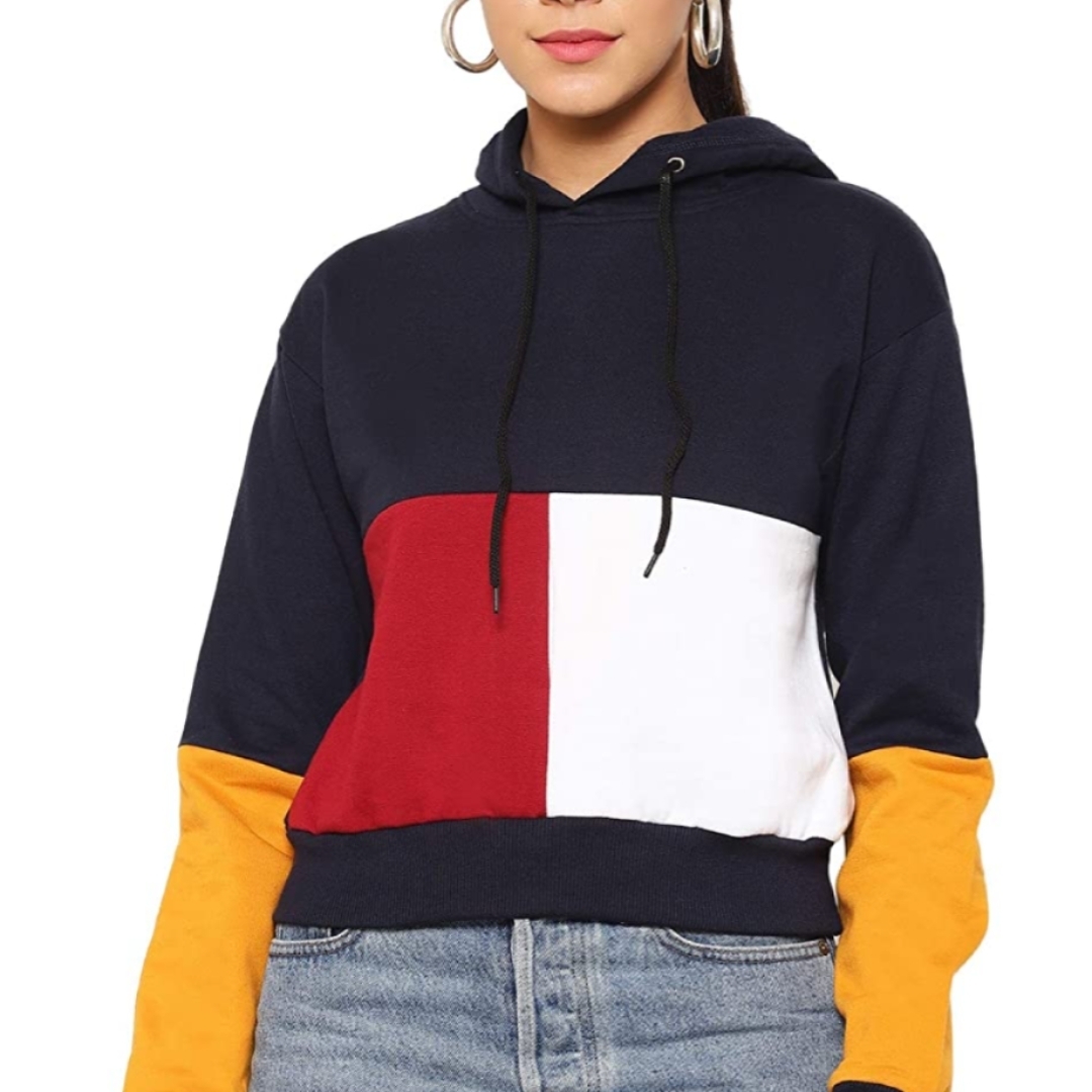 Women's Hoody With Multi Color Block Cotton Regular Fit Long Sleeves
